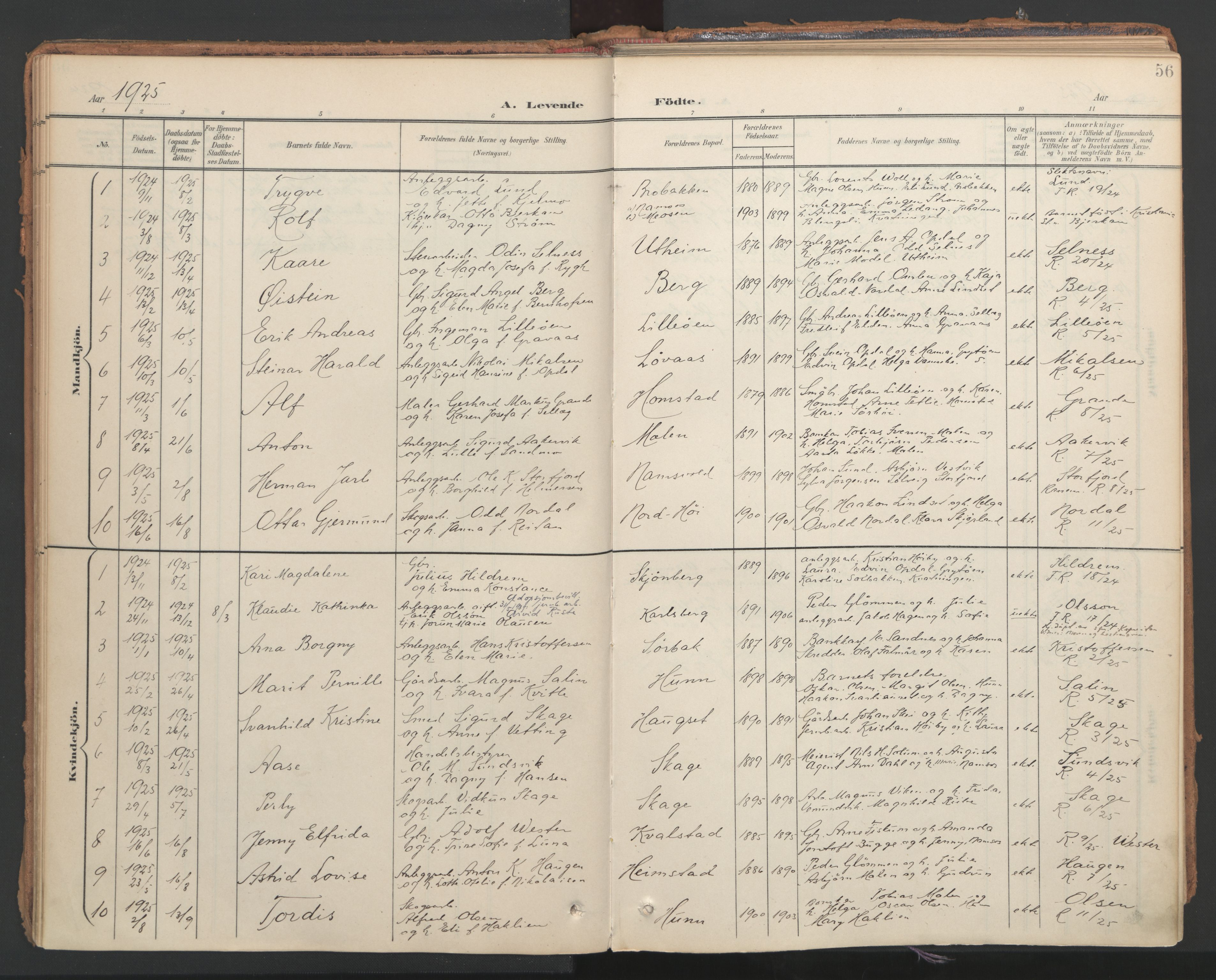 Ministerialprotokoller, klokkerbøker og fødselsregistre - Nord-Trøndelag, SAT/A-1458/766/L0564: Parish register (official) no. 767A02, 1900-1932, p. 56