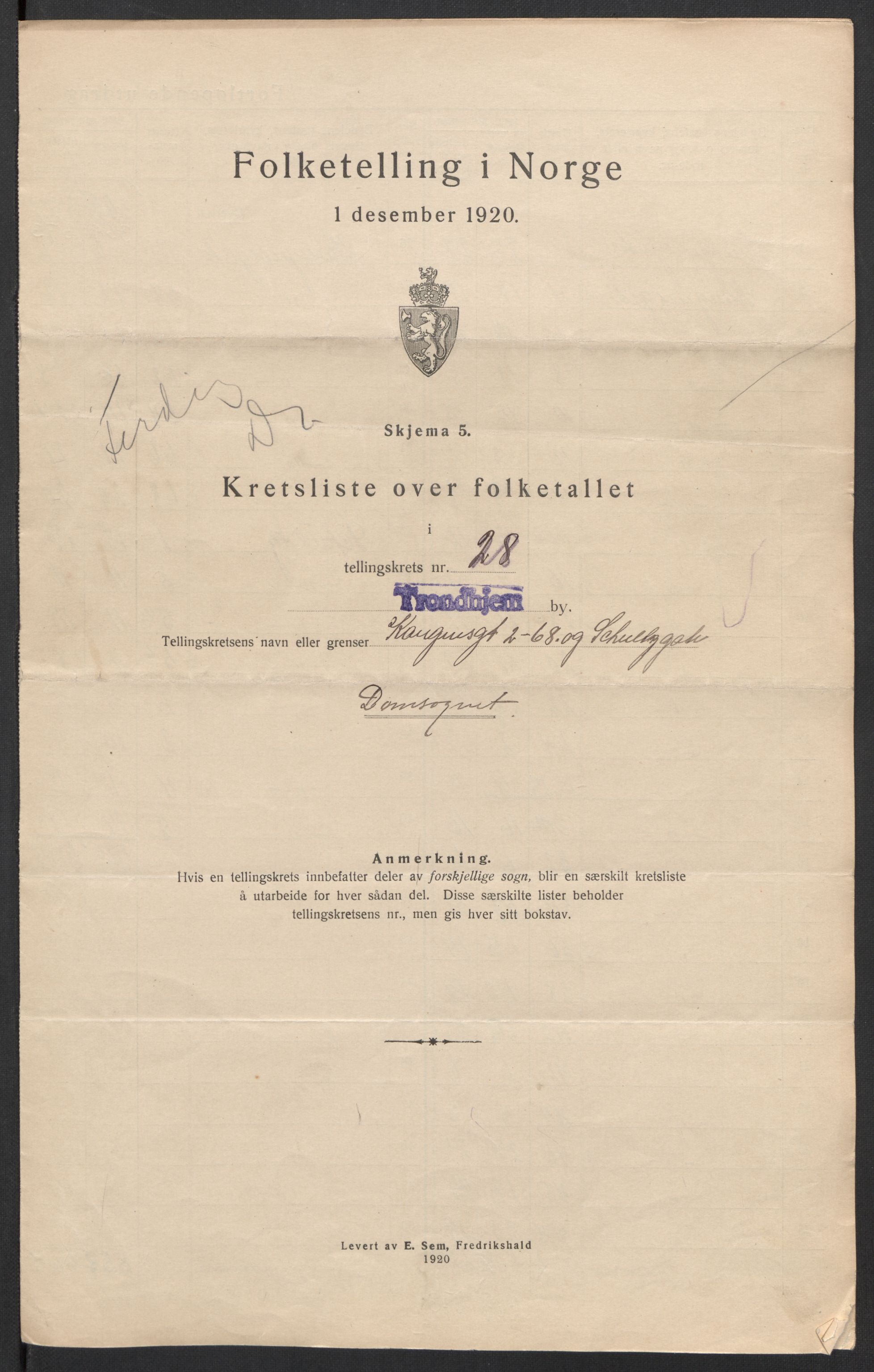 SAT, 1920 census for Trondheim, 1920, p. 98