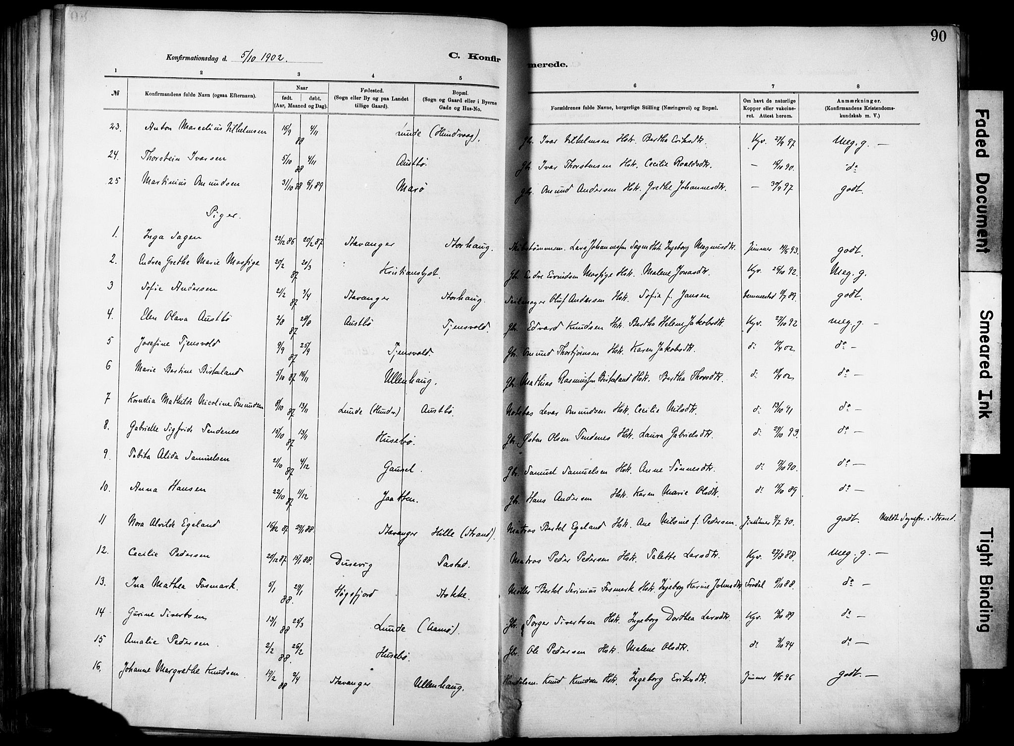 Hetland sokneprestkontor, SAST/A-101826/30/30BA/L0012: Parish register (official) no. A 12, 1882-1912, p. 90