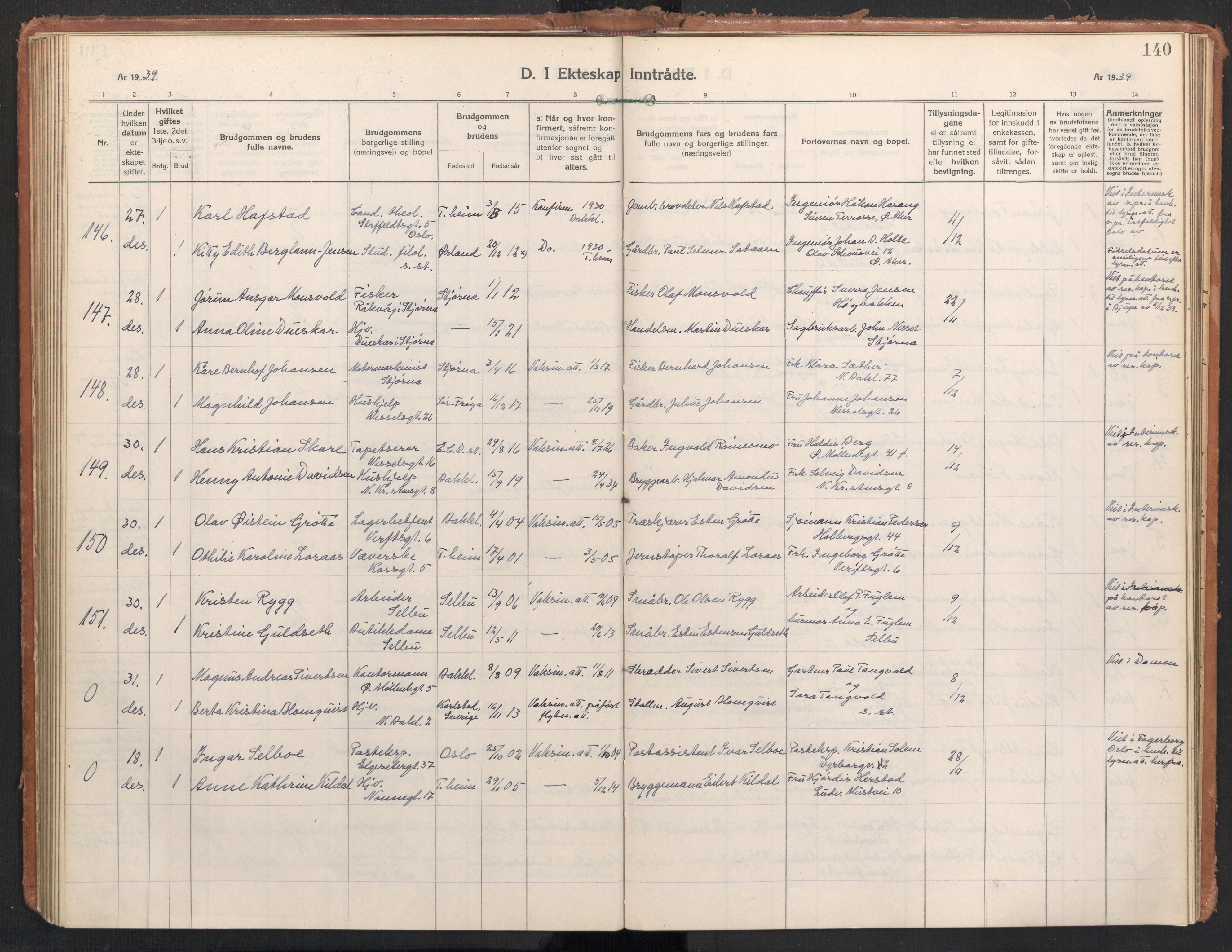 Ministerialprotokoller, klokkerbøker og fødselsregistre - Sør-Trøndelag, SAT/A-1456/604/L0209: Parish register (official) no. 604A29, 1931-1945, p. 140