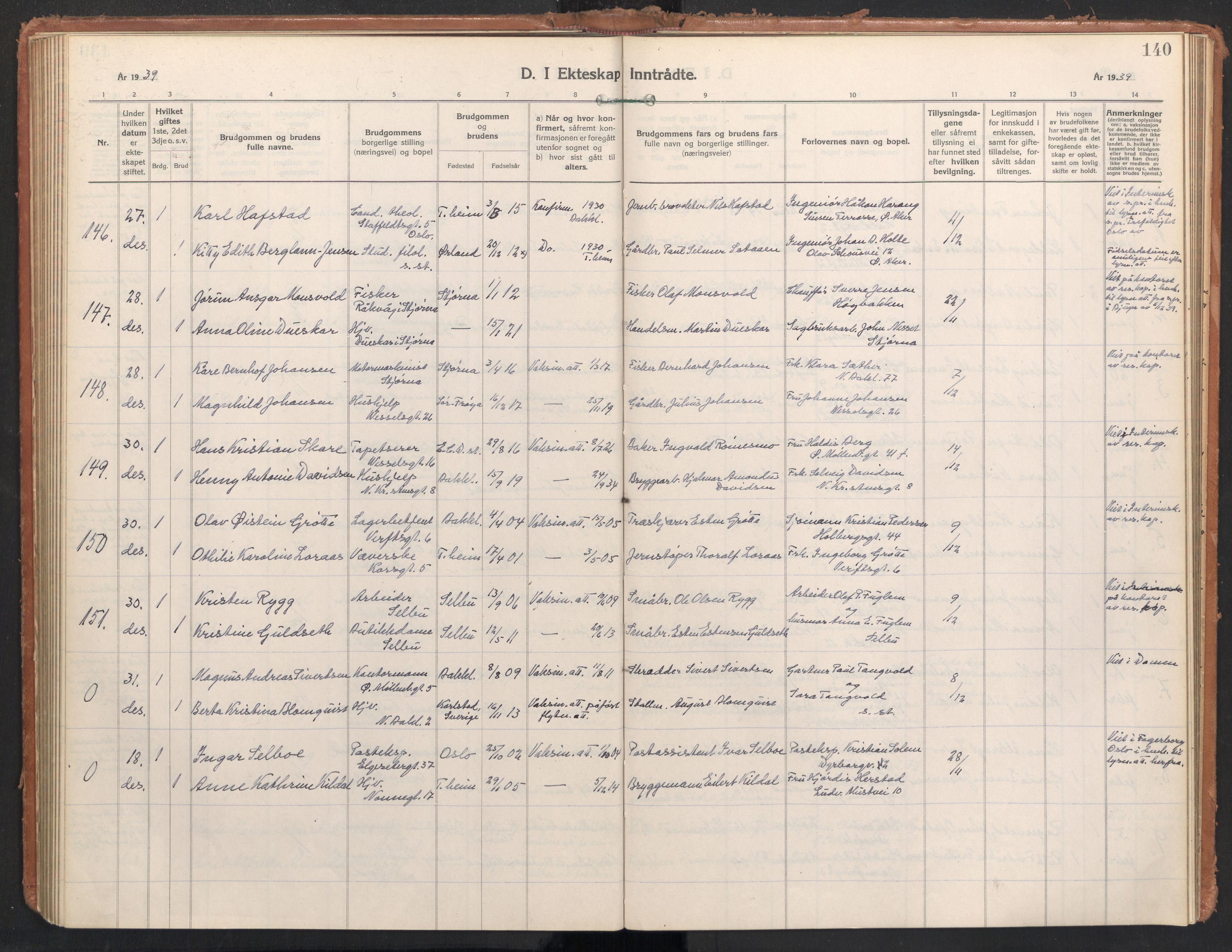 Ministerialprotokoller, klokkerbøker og fødselsregistre - Sør-Trøndelag, AV/SAT-A-1456/604/L0209: Parish register (official) no. 604A29, 1931-1945, p. 140