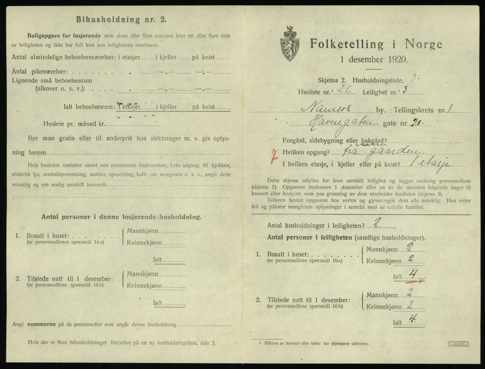 SAT, 1920 census for Namsos, 1920, p. 849