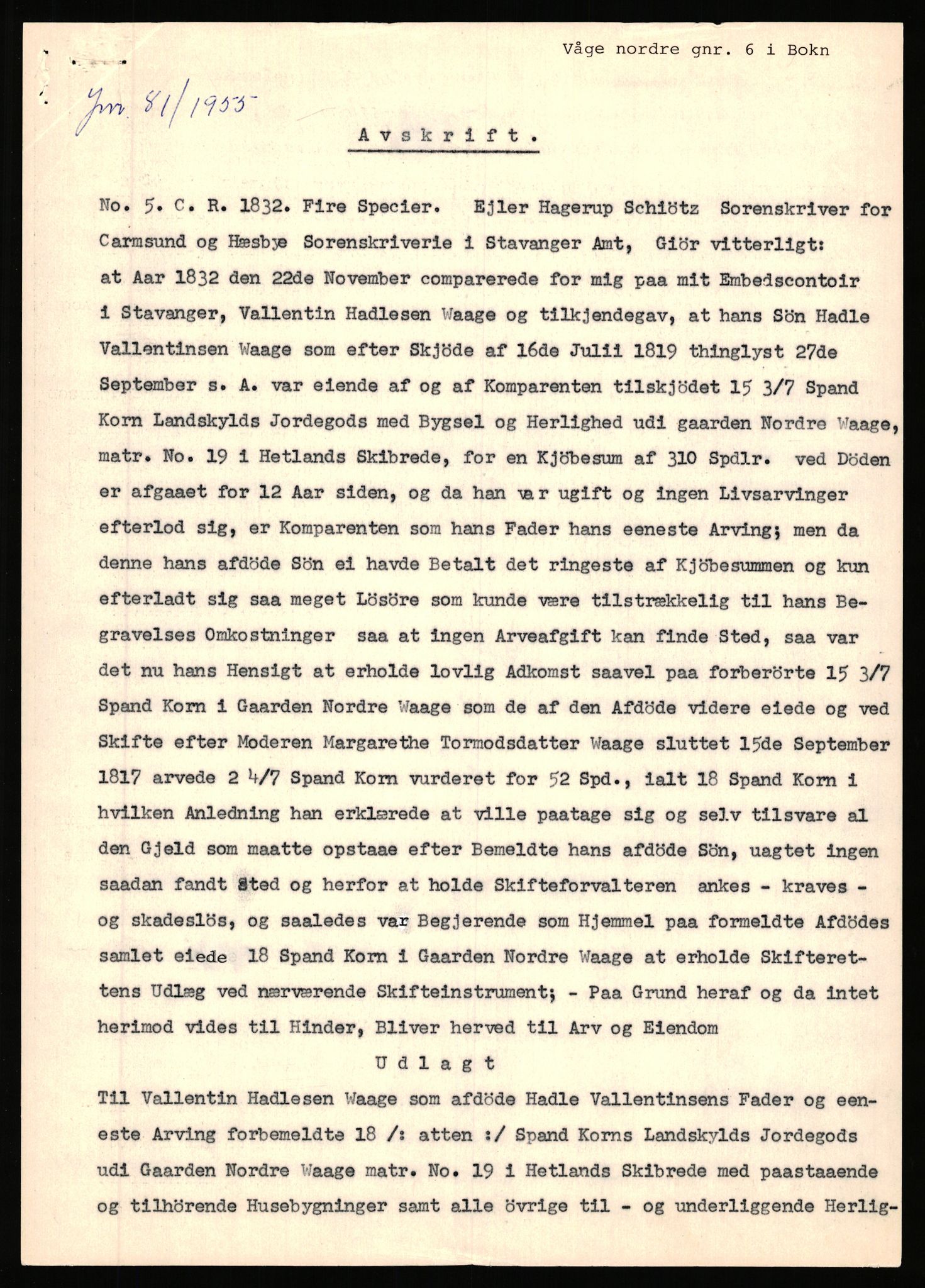 Statsarkivet i Stavanger, SAST/A-101971/03/Y/Yj/L0096: Avskrifter sortert etter gårdsnavn: Vistad - Vågen søndre, 1750-1930, p. 553