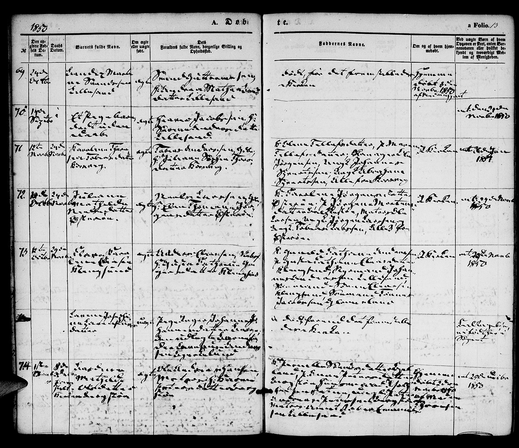 Vestre Moland sokneprestkontor, AV/SAK-1111-0046/F/Fa/Fab/L0006: Parish register (official) no. A 6, 1850-1858, p. 13