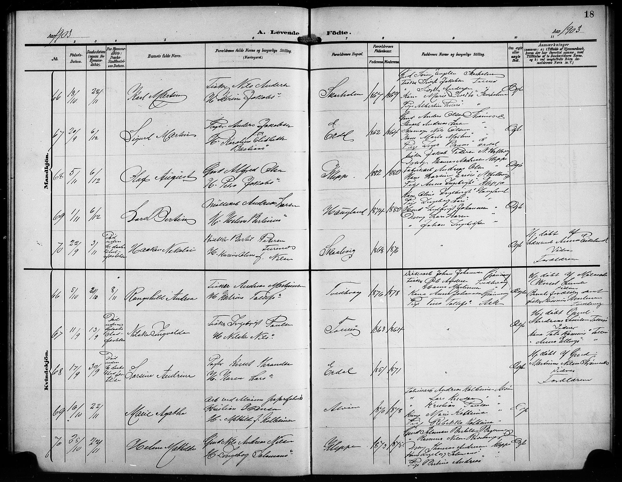 Askøy Sokneprestembete, SAB/A-74101/H/Ha/Hab/Haba/L0010: Parish register (copy) no. A 10, 1903-1907, p. 18