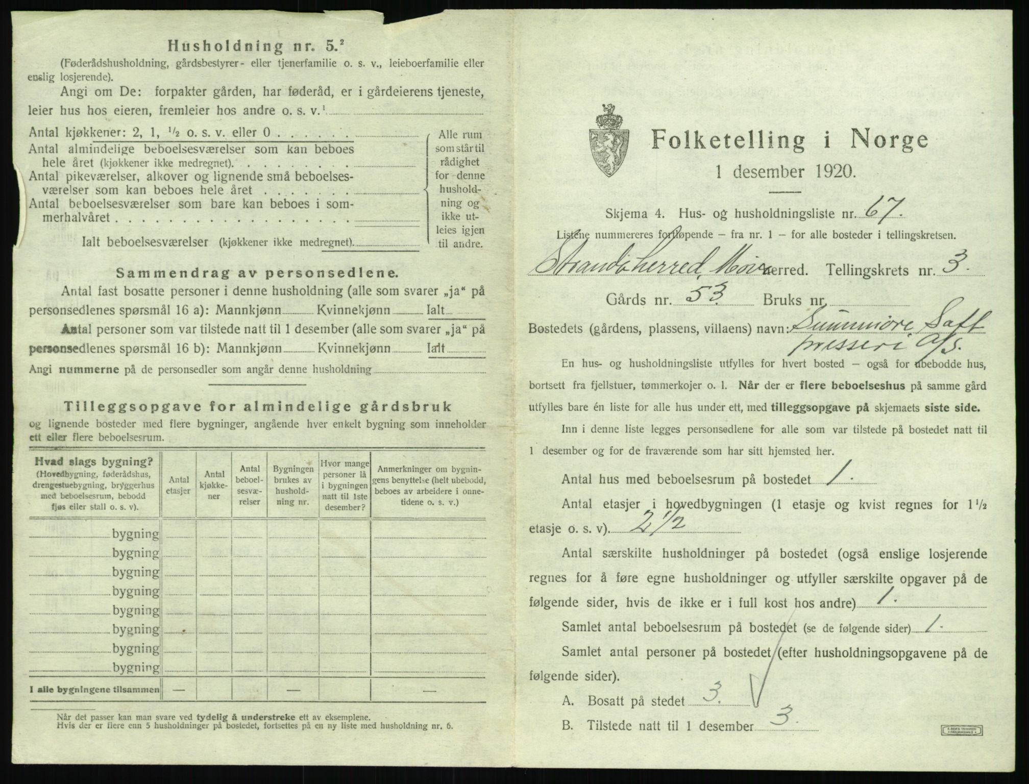 SAT, 1920 census for Stranda, 1920, p. 327