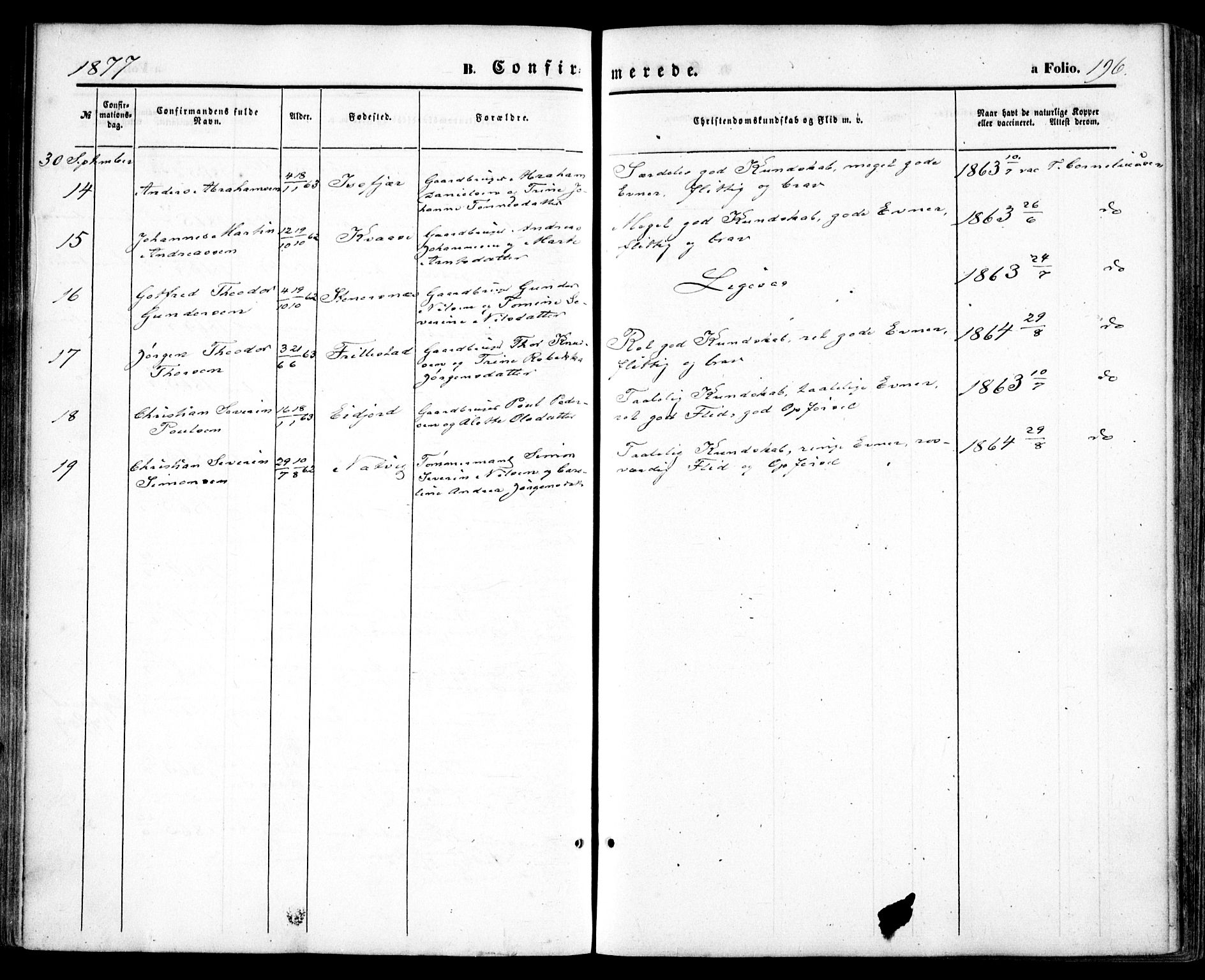 Høvåg sokneprestkontor, SAK/1111-0025/F/Fa/L0004: Parish register (official) no. A 4, 1859-1877, p. 196