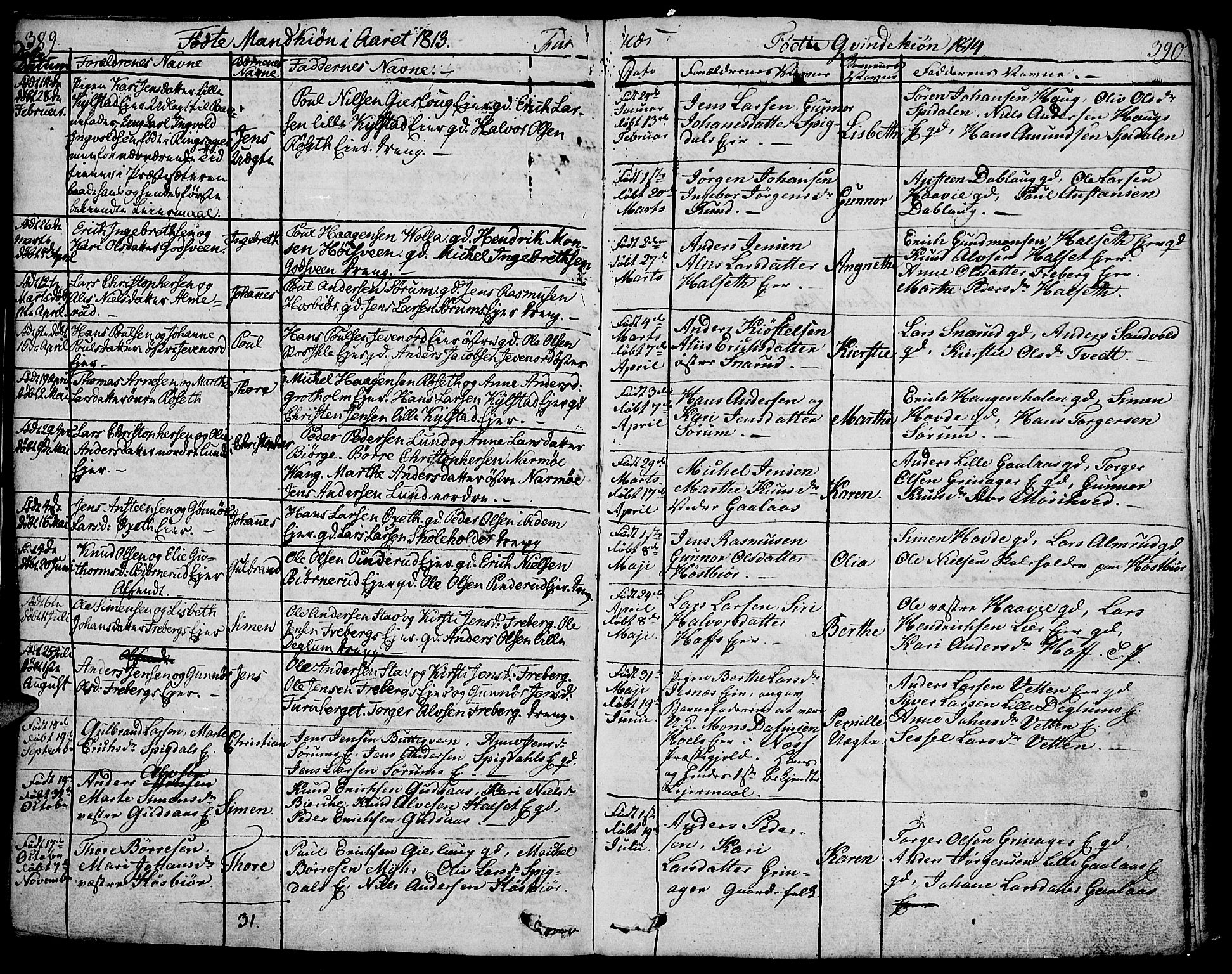 Vang prestekontor, Hedmark, SAH/PREST-008/H/Ha/Haa/L0006: Parish register (official) no. 6 /2, 1810-1827, p. 389-390