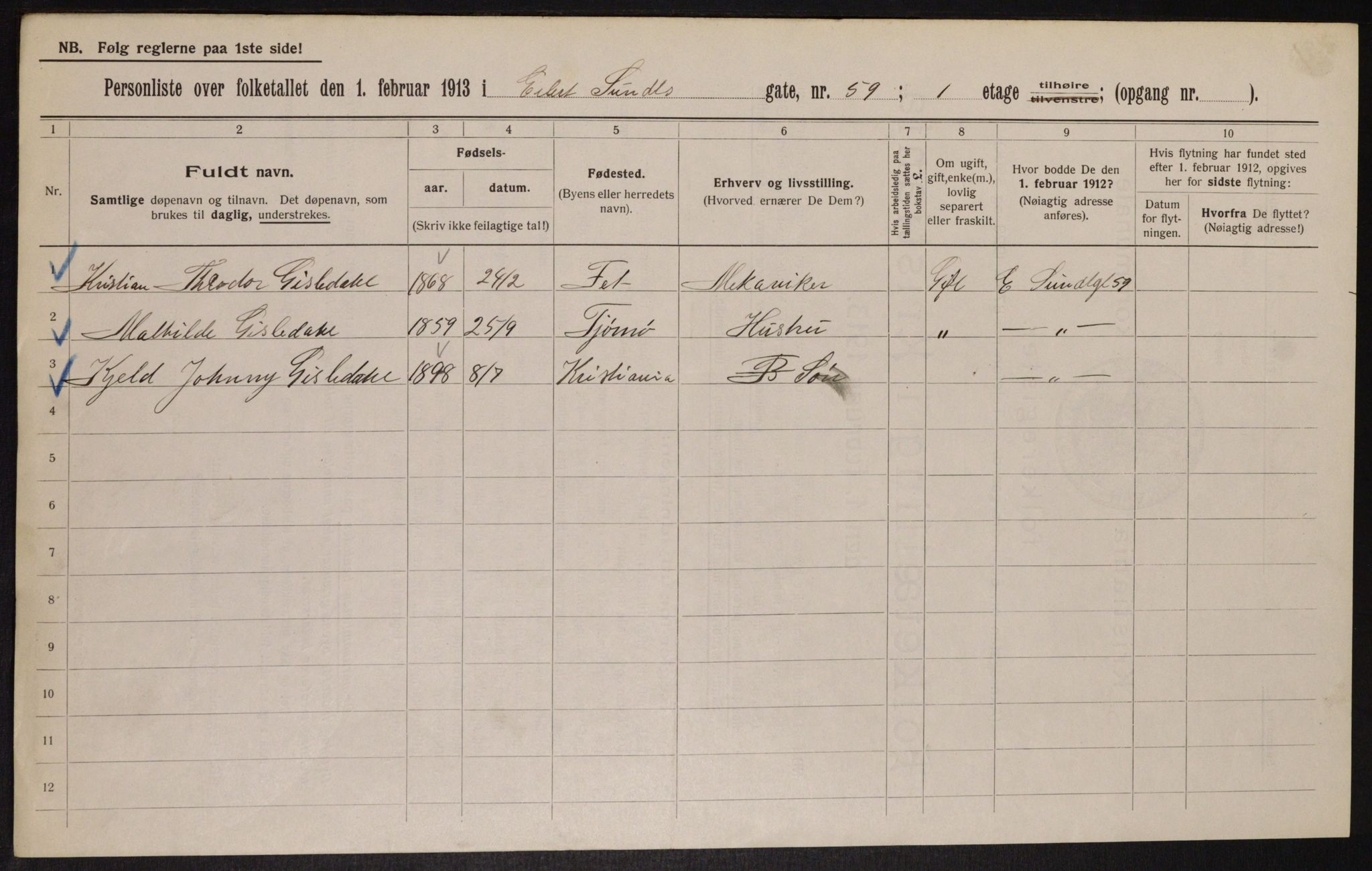 OBA, Municipal Census 1913 for Kristiania, 1913, p. 19638