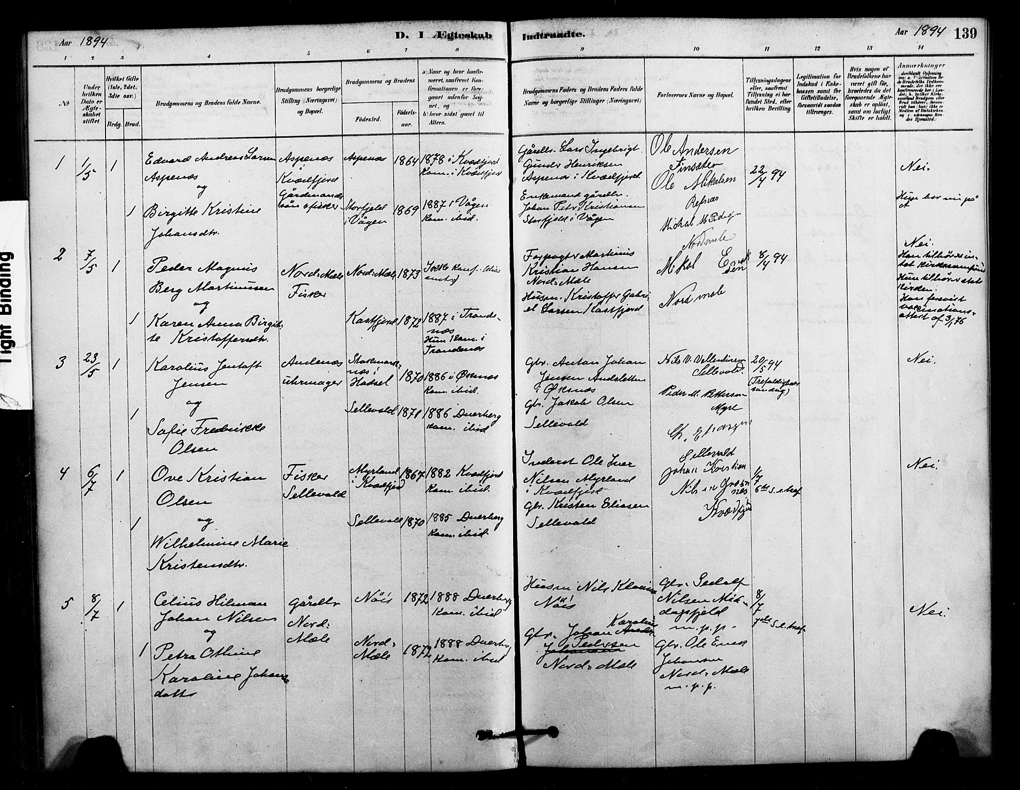 Ministerialprotokoller, klokkerbøker og fødselsregistre - Nordland, AV/SAT-A-1459/897/L1399: Parish register (official) no. 897C06, 1881-1896, p. 139