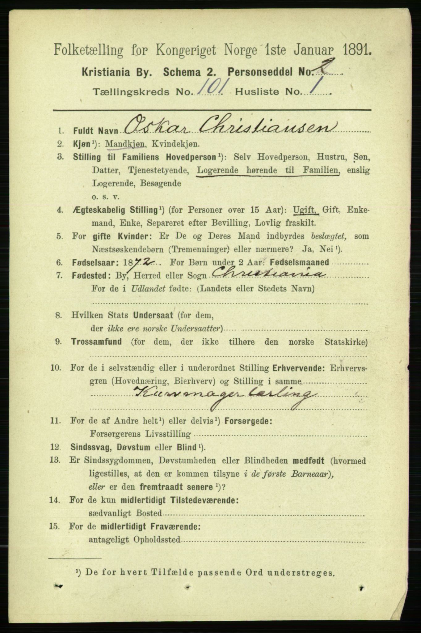 RA, 1891 census for 0301 Kristiania, 1891, p. 50007