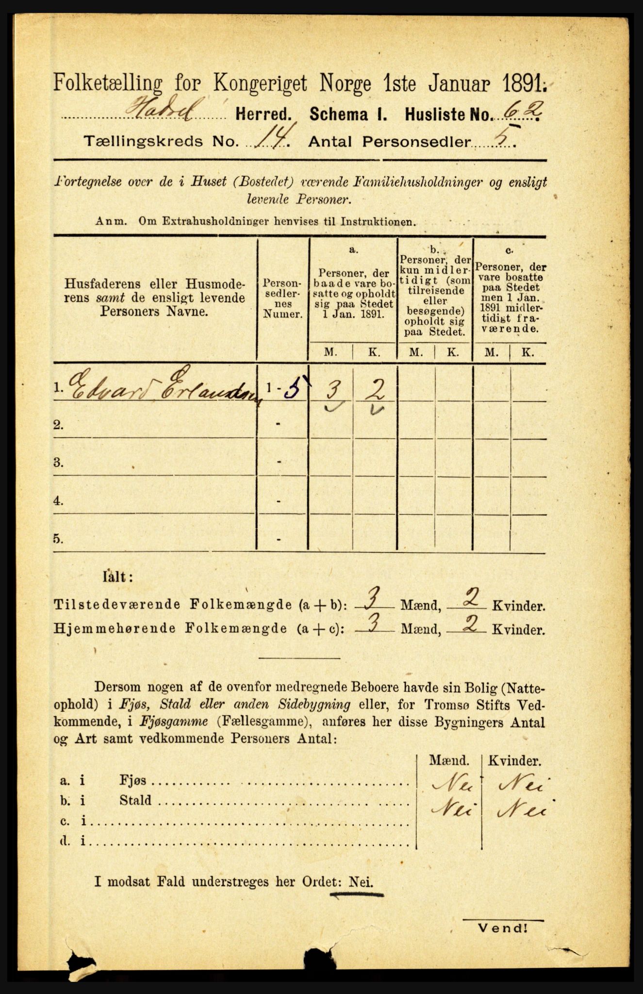 RA, 1891 census for 1866 Hadsel, 1891, p. 6315