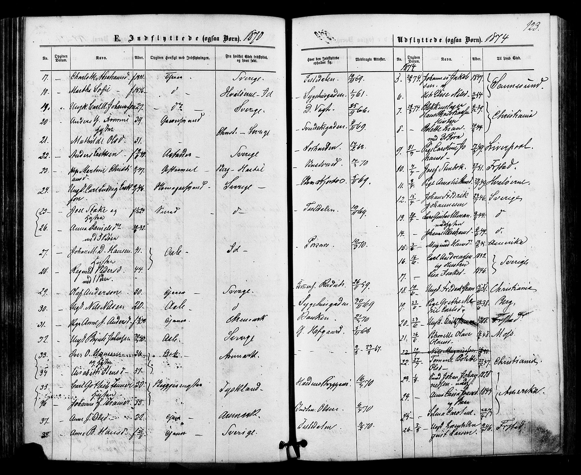 Halden prestekontor Kirkebøker, SAO/A-10909/F/Fa/L0010: Parish register (official) no. I 10, 1866-1877, p. 123