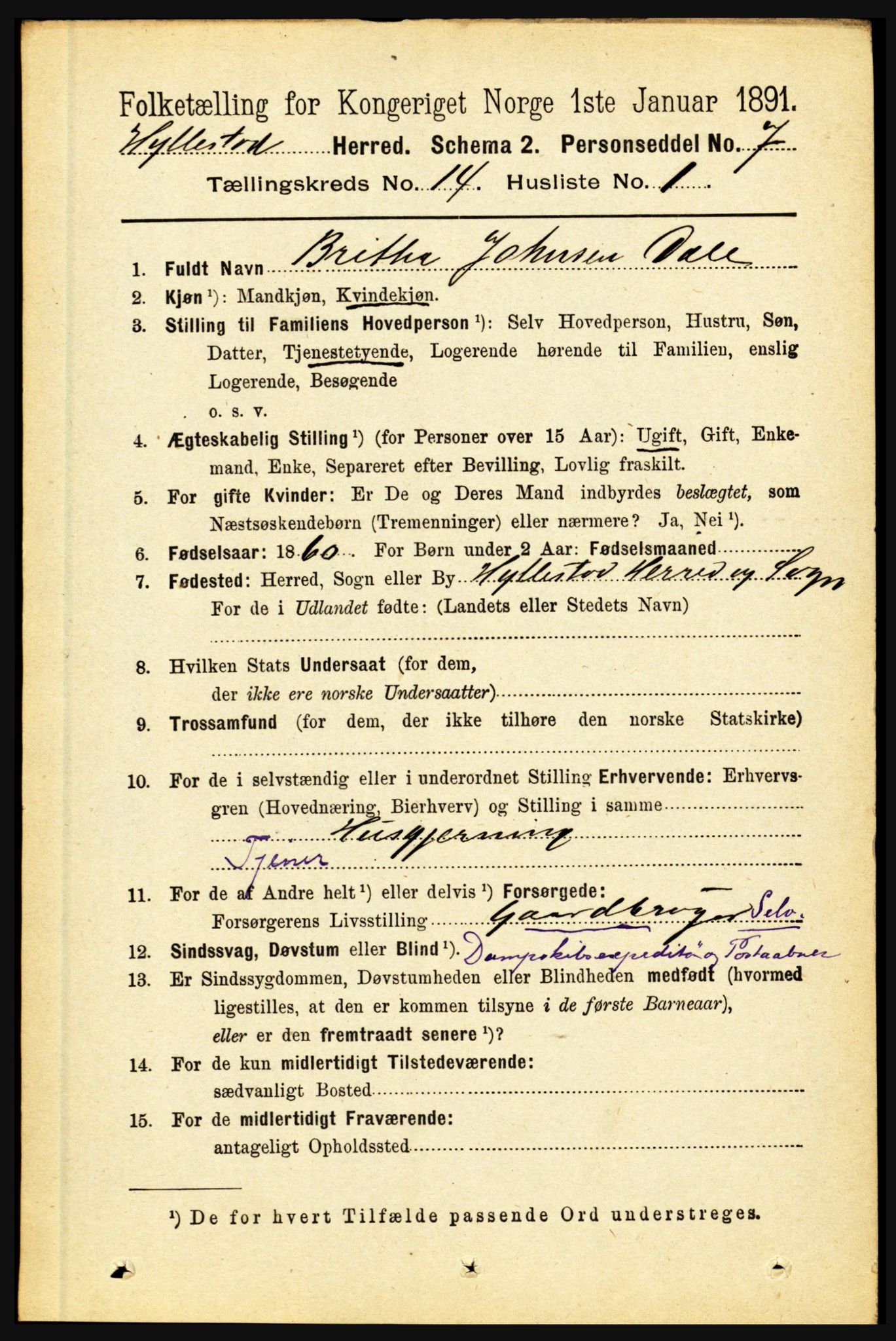 RA, 1891 census for 1413 Hyllestad, 1891, p. 2548