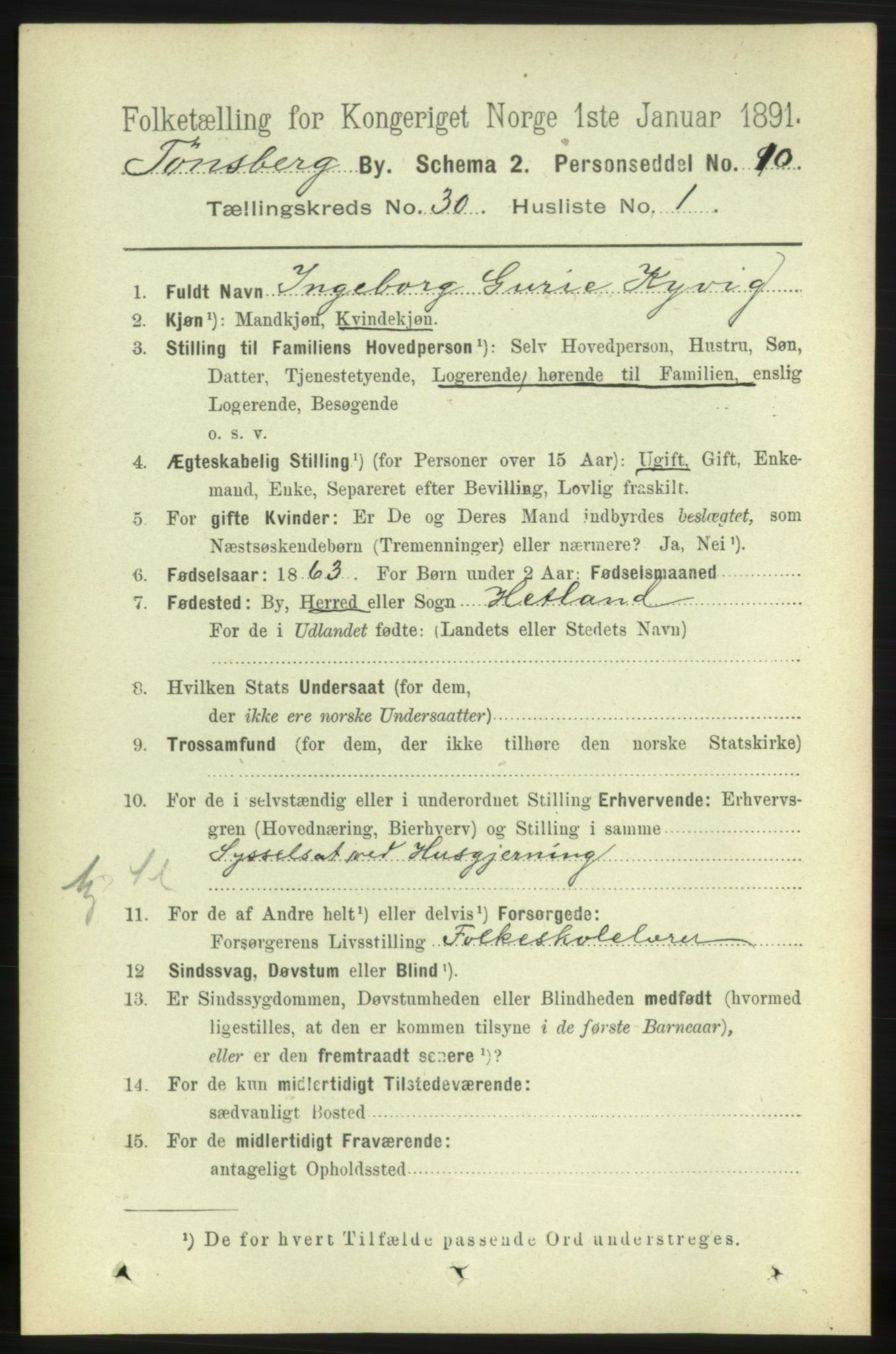 RA, 1891 census for 0705 Tønsberg, 1891, p. 7218