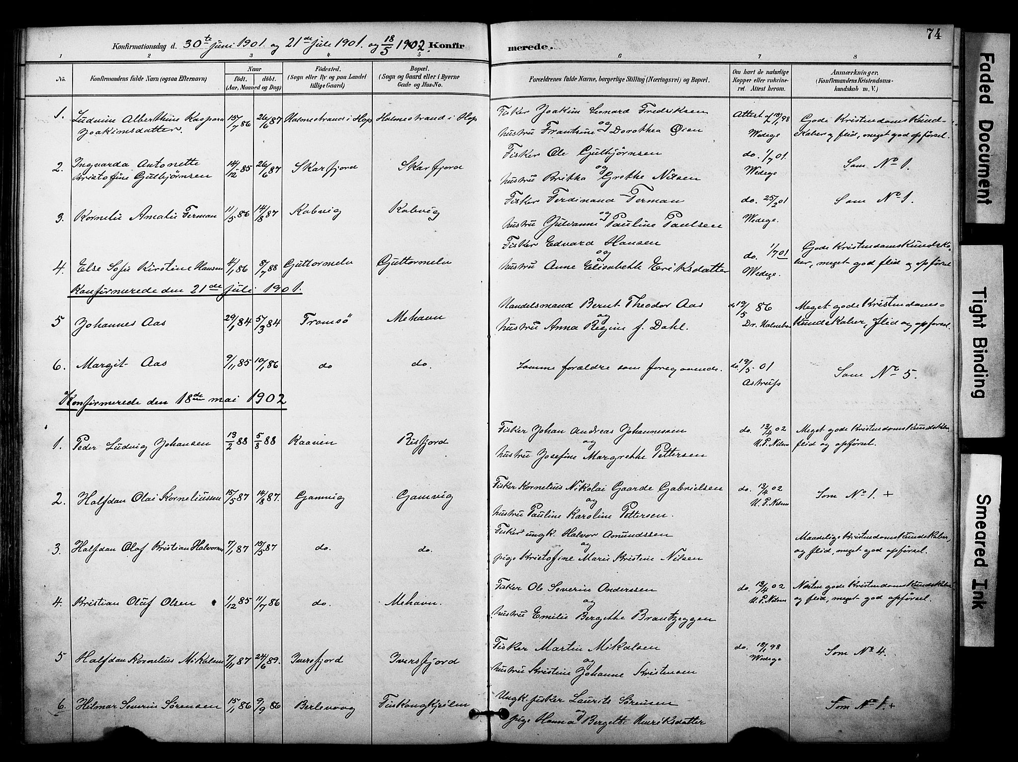 Tana sokneprestkontor, AV/SATØ-S-1334/H/Ha/L0006kirke: Parish register (official) no. 6, 1892-1908, p. 74