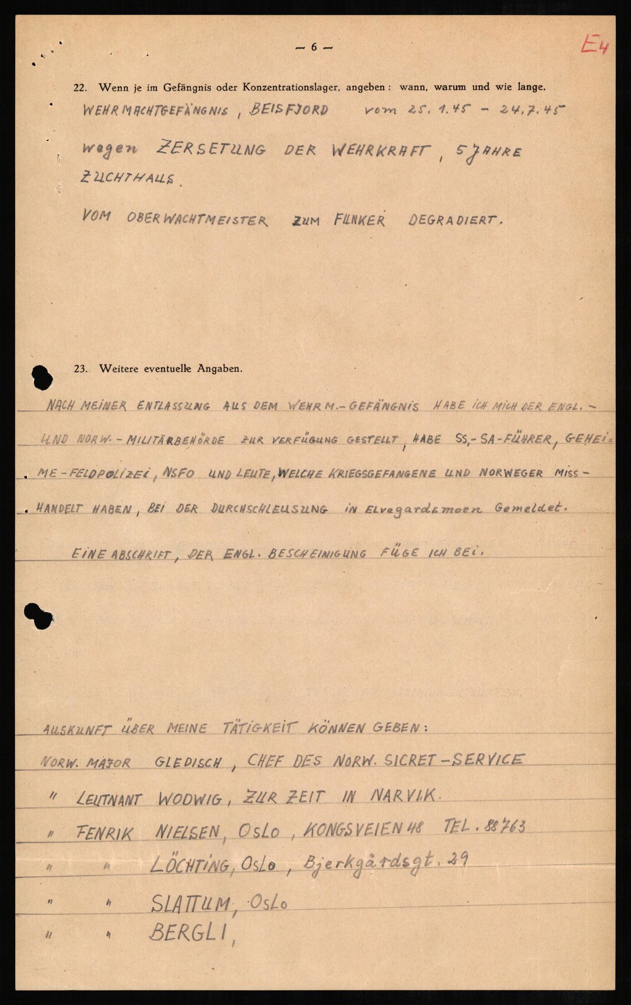 Forsvaret, Forsvarets overkommando II, AV/RA-RAFA-3915/D/Db/L0007: CI Questionaires. Tyske okkupasjonsstyrker i Norge. Tyskere., 1945-1946, p. 215