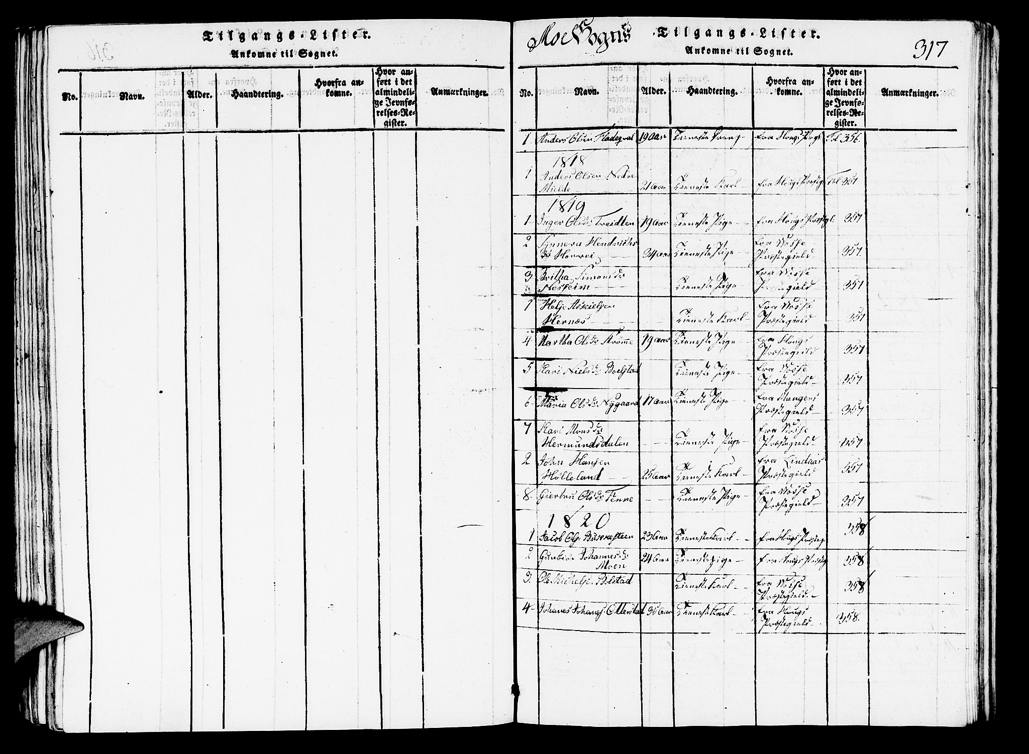 Hosanger sokneprestembete, SAB/A-75801/H/Hab: Parish register (copy) no. A 1 /3, 1816-1825, p. 317