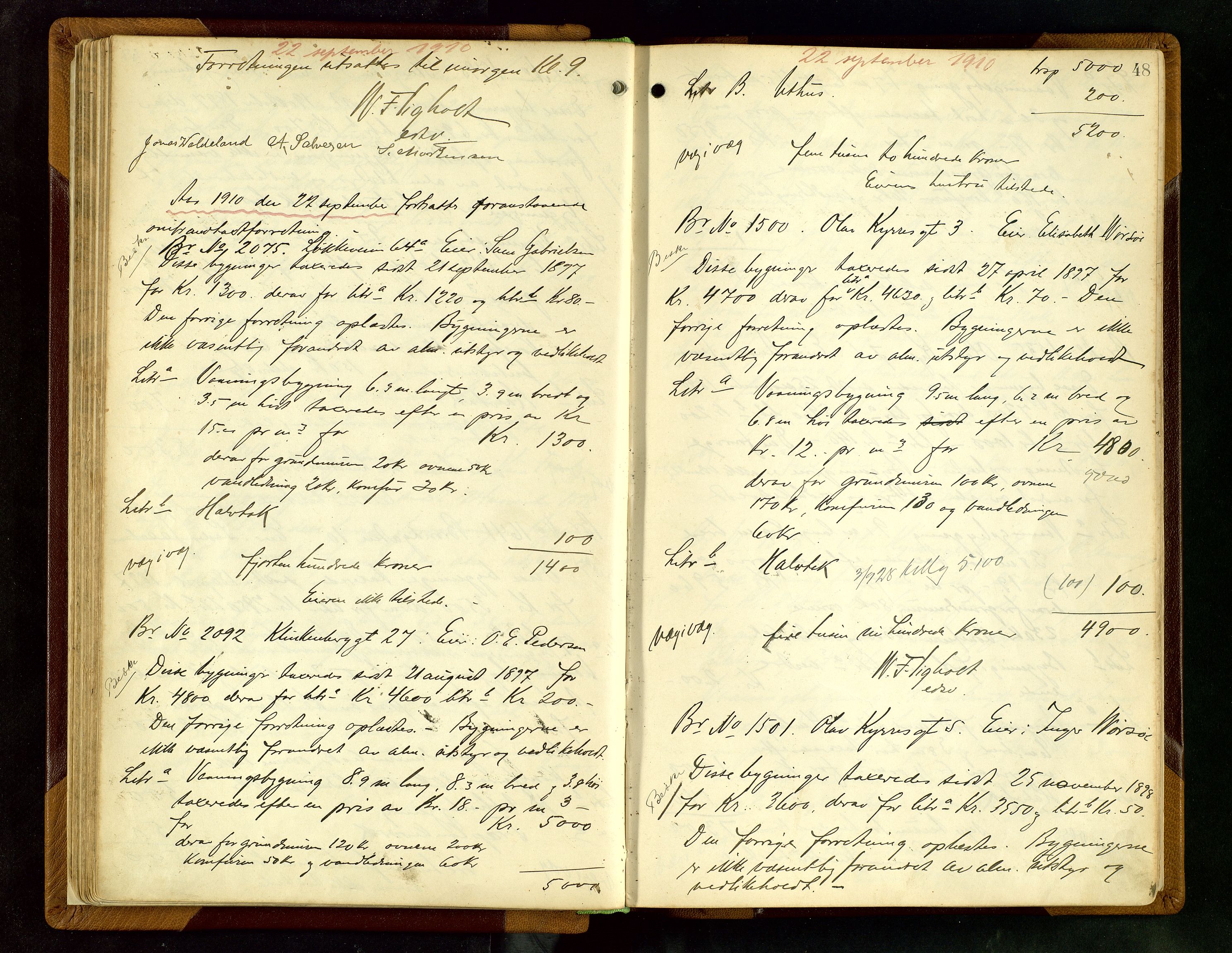 Norges Brannkasse Stavanger, AV/SAST-A-102143/F/Fd/L0009: Branntaksprotokoll nr. 20, 1909-1912, p. 47b-48a