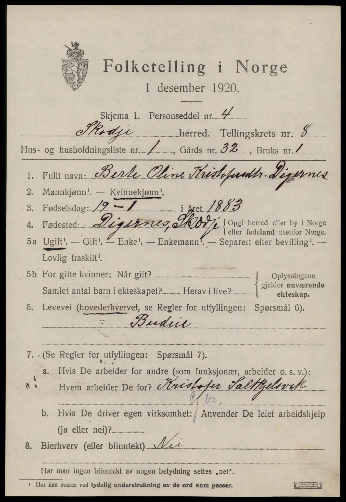 SAT, 1920 census for Skodje, 1920, p. 3473