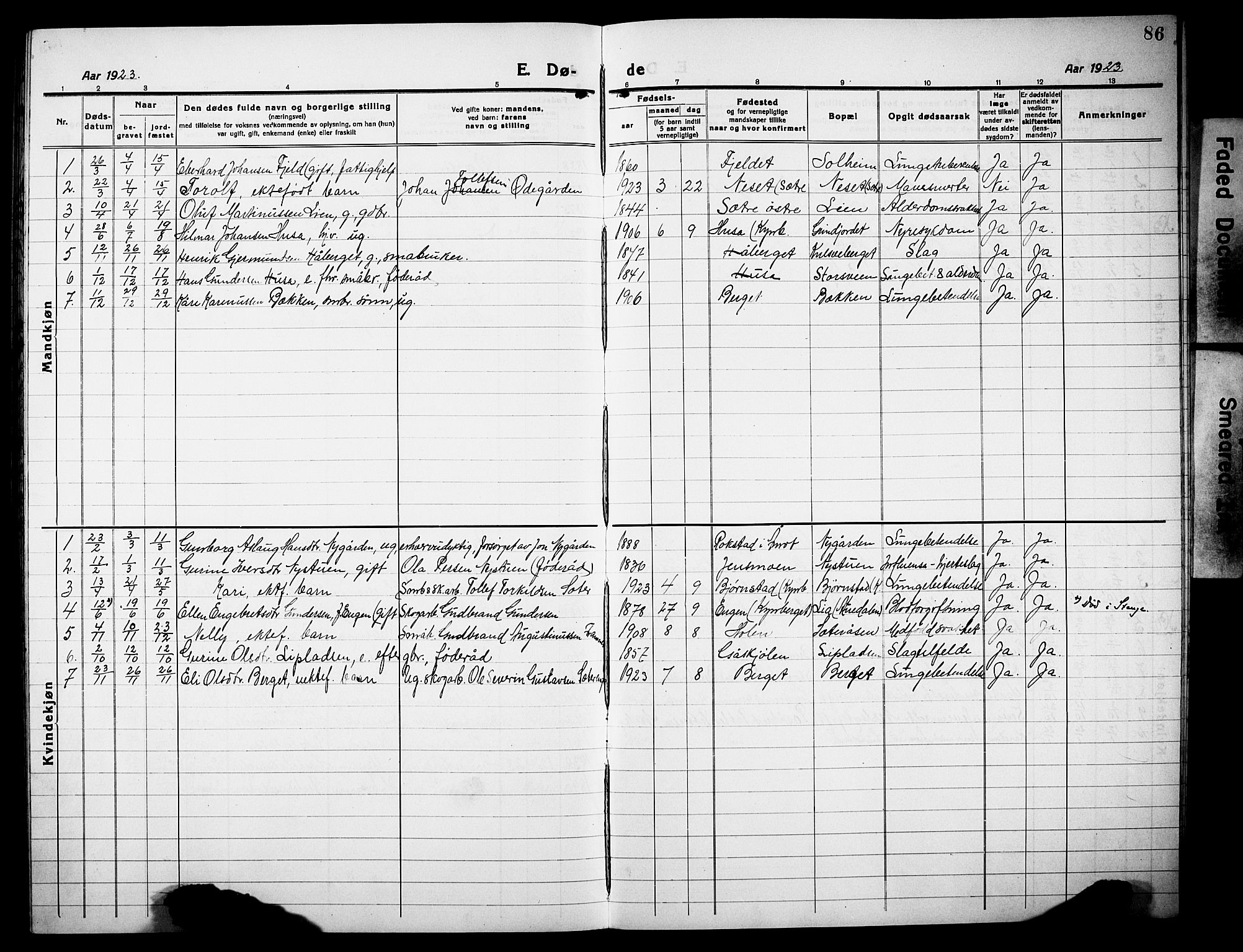 Elverum prestekontor, AV/SAH-PREST-044/H/Ha/Hab/L0013: Parish register (copy) no. 13, 1919-1933, p. 86