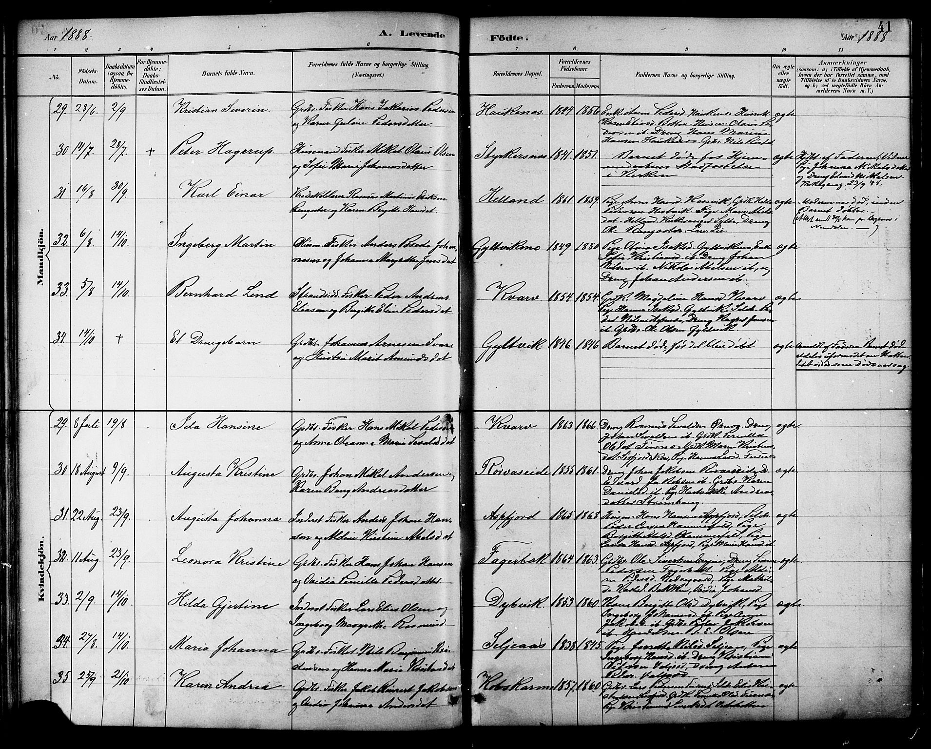 Ministerialprotokoller, klokkerbøker og fødselsregistre - Nordland, AV/SAT-A-1459/854/L0777: Parish register (official) no. 854A01 /1, 1883-1891, p. 41