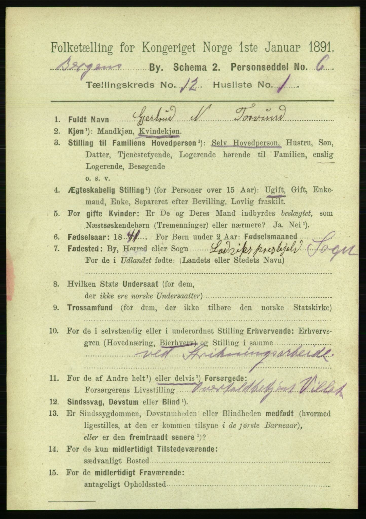 RA, 1891 Census for 1301 Bergen, 1891, p. 20878