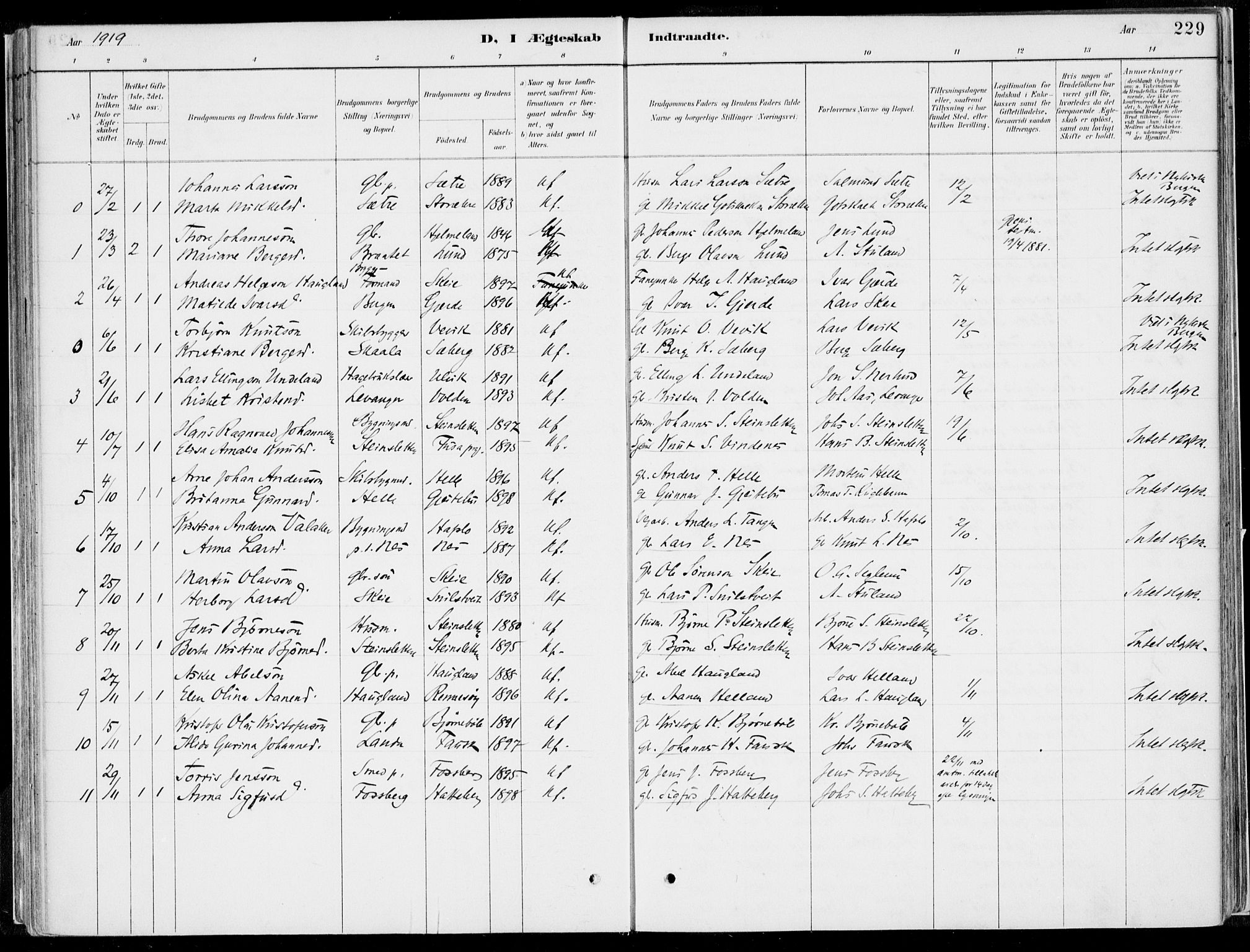 Kvinnherad sokneprestembete, SAB/A-76401/H/Haa: Parish register (official) no. B  1, 1887-1921, p. 229