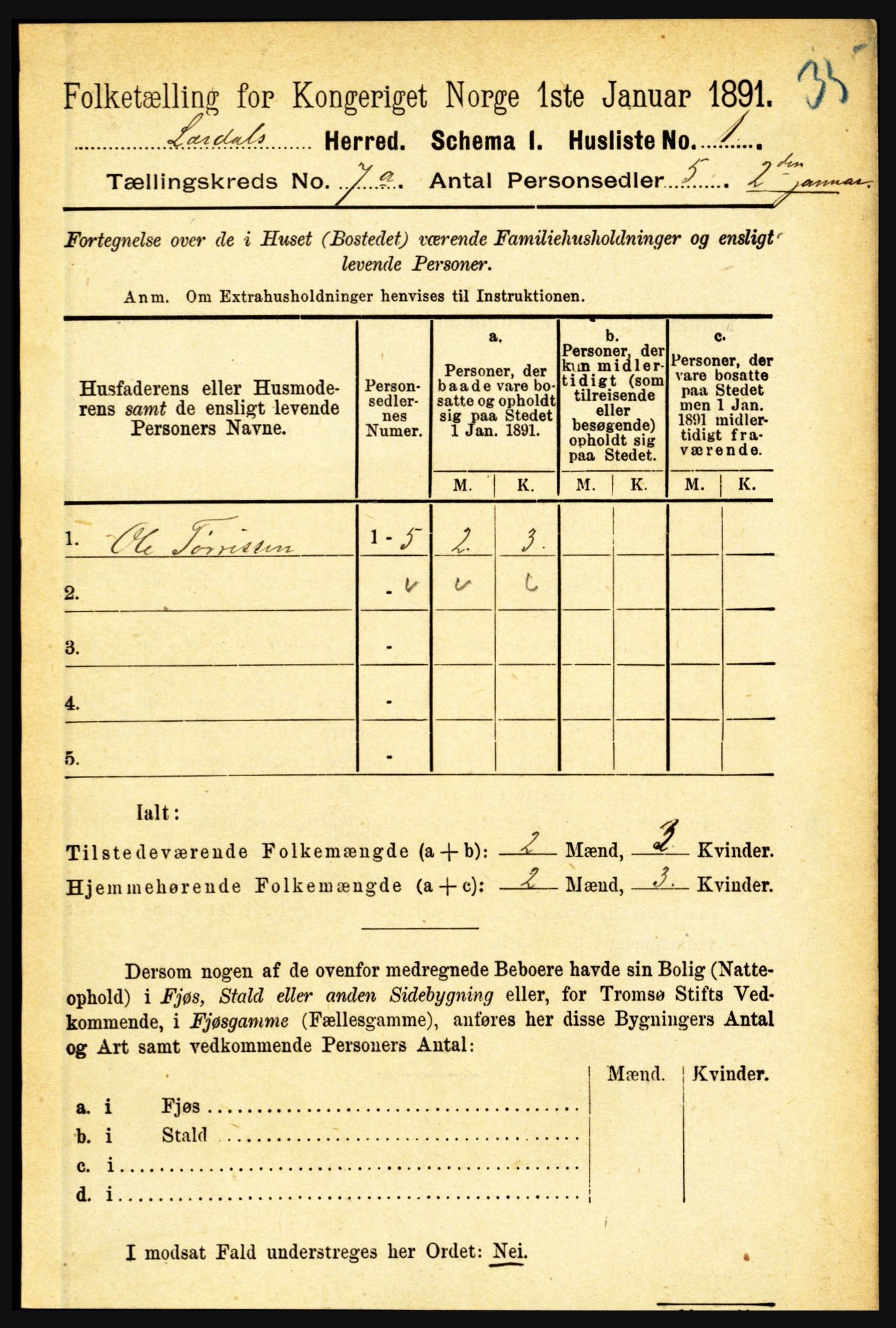 RA, 1891 census for 1422 Lærdal, 1891, p. 749