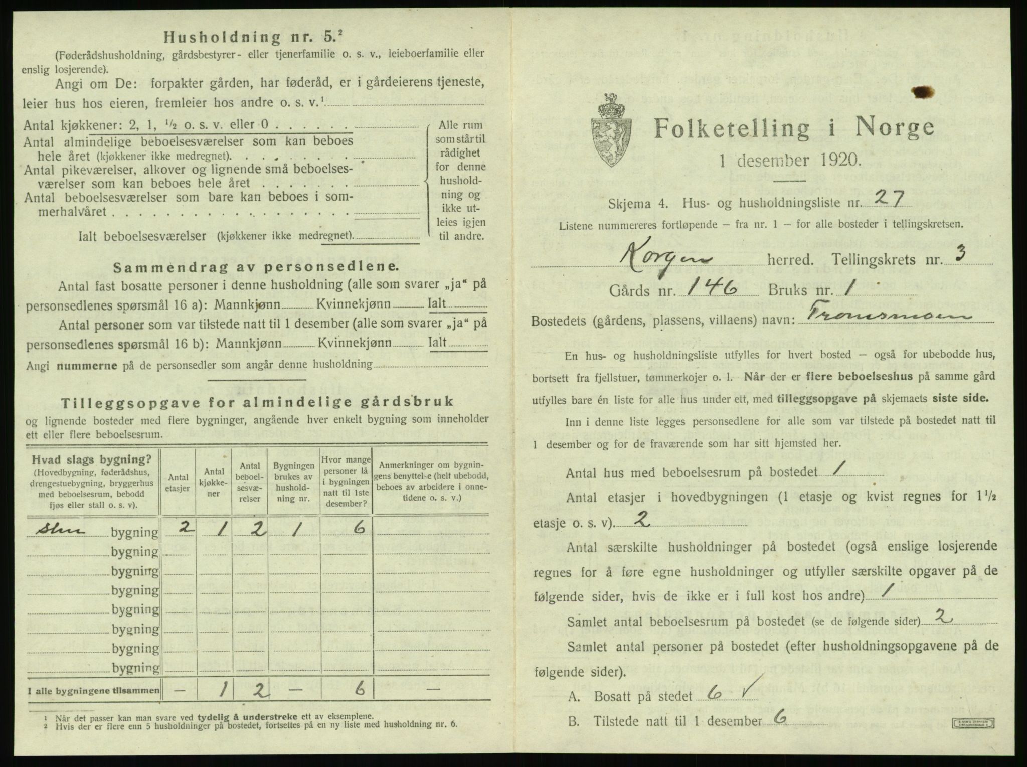 SAT, 1920 census for Korgen, 1920, p. 234