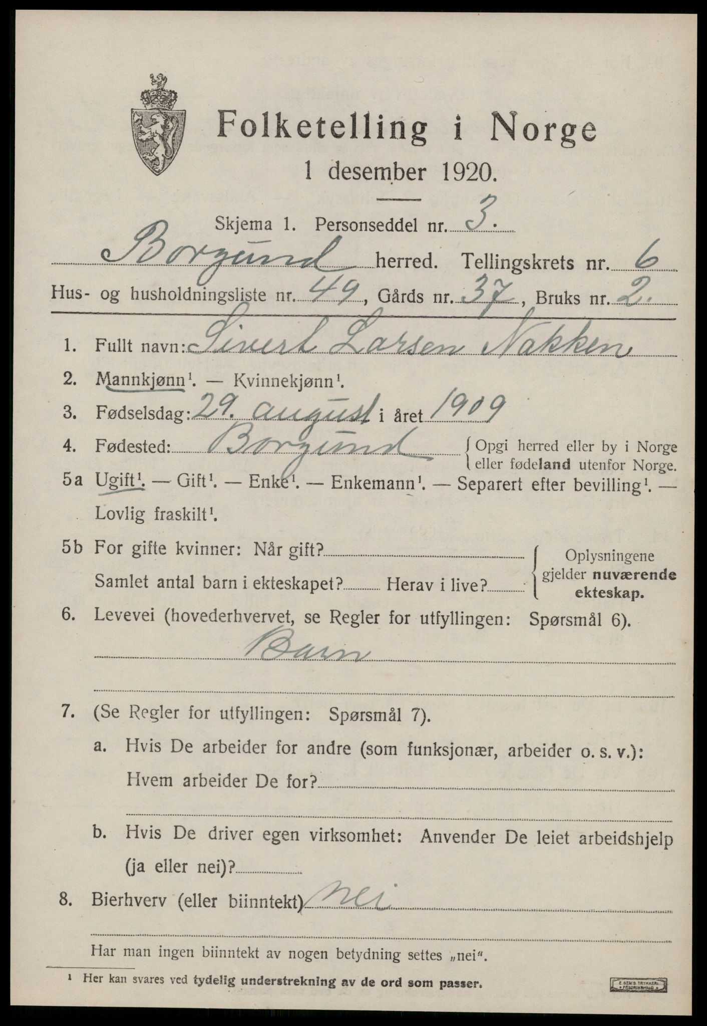 SAT, 1920 census for Borgund, 1920, p. 5776