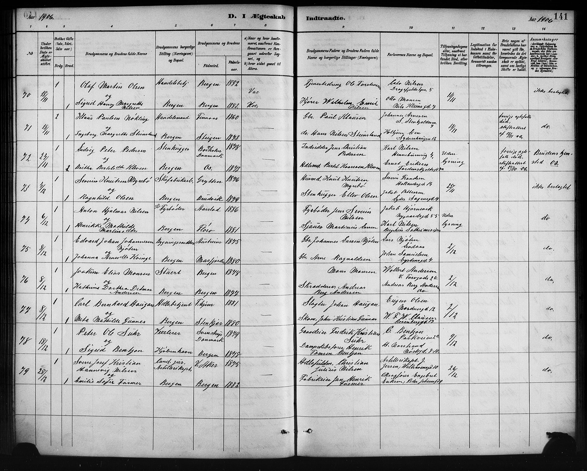 Johanneskirken sokneprestembete, AV/SAB-A-76001/H/Hab: Parish register (copy) no. C 1, 1885-1912, p. 141