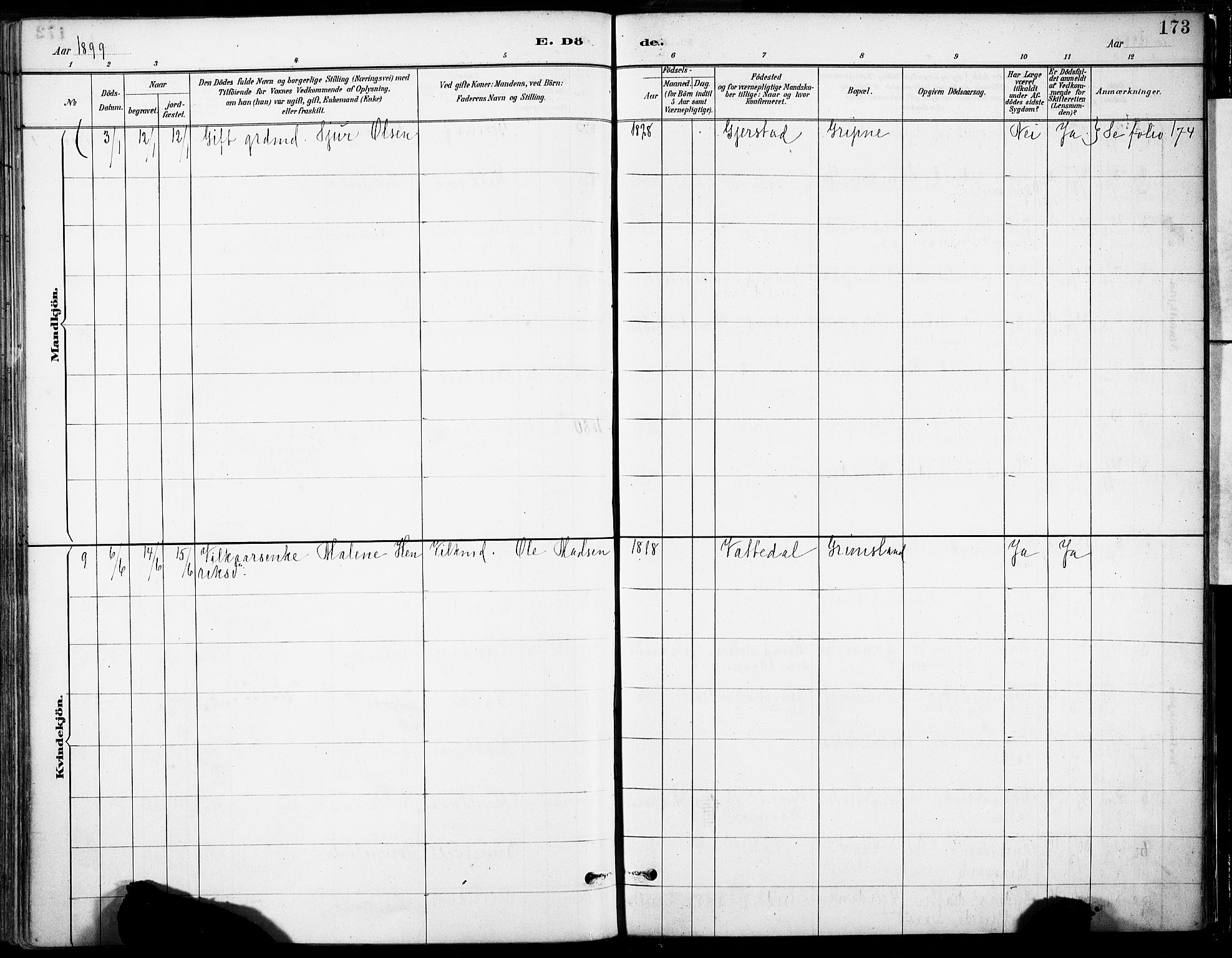 Tysnes sokneprestembete, AV/SAB-A-78601/H/Haa: Parish register (official) no. B 1, 1887-1906, p. 173