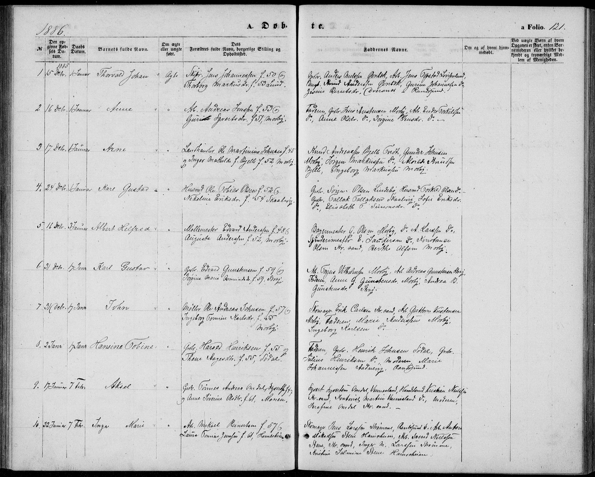 Oddernes sokneprestkontor, AV/SAK-1111-0033/F/Fb/Fba/L0007: Parish register (copy) no. B 7, 1869-1887, p. 121