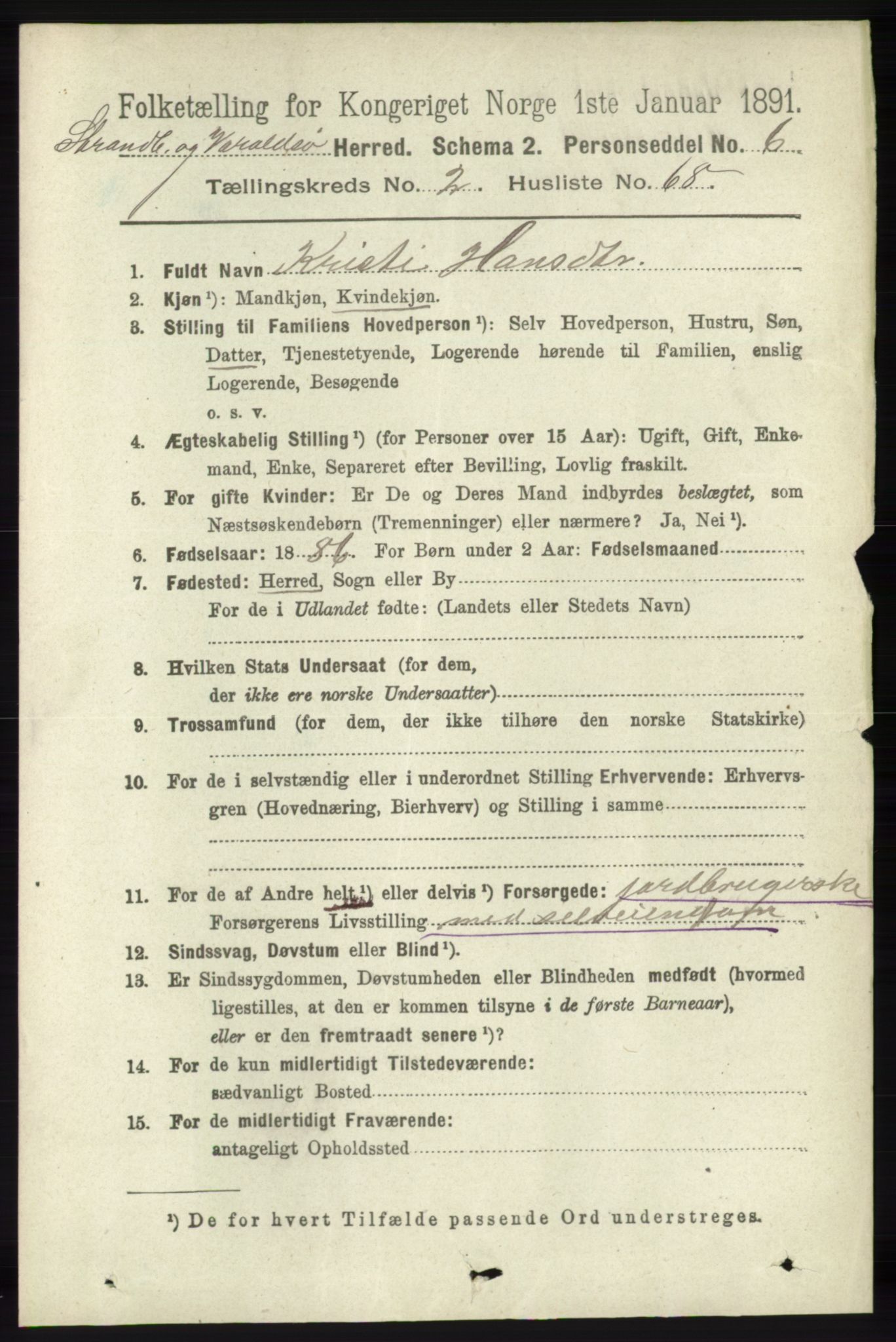 RA, 1891 census for 1226 Strandebarm og Varaldsøy, 1891, p. 1033