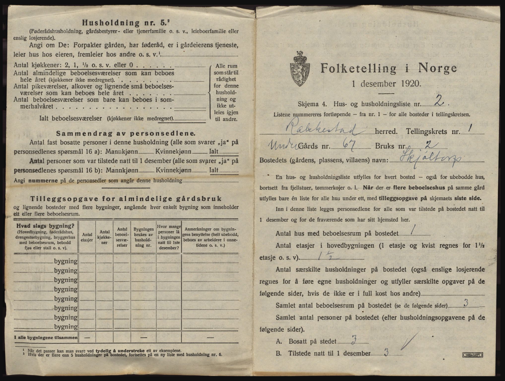 SAO, 1920 census for Rakkestad, 1920, p. 49