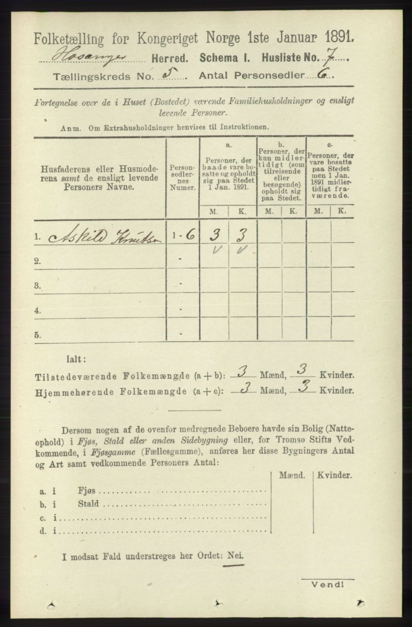 RA, 1891 census for 1253 Hosanger, 1891, p. 1746