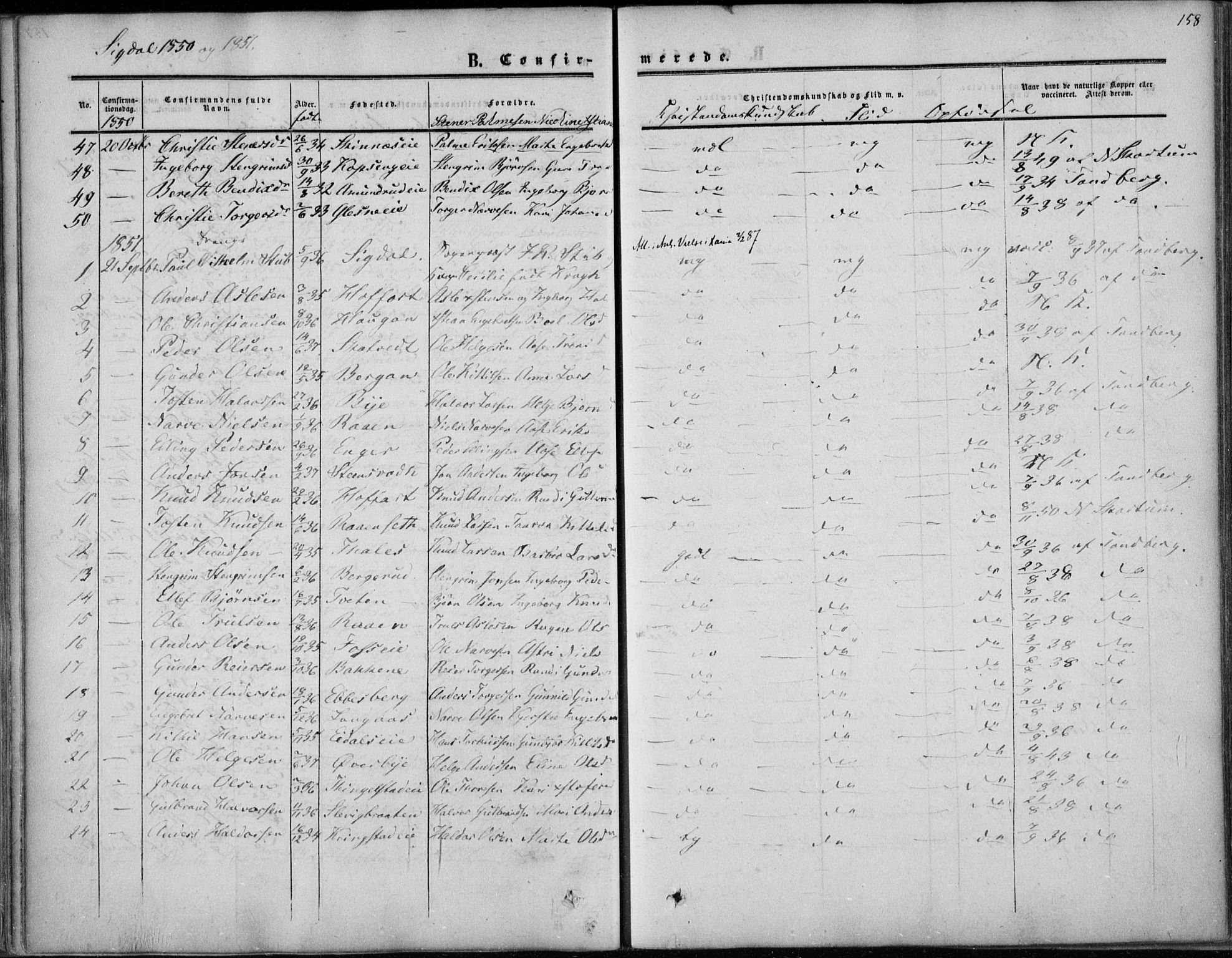 Sigdal kirkebøker, AV/SAKO-A-245/F/Fa/L0008: Parish register (official) no. I 8, 1850-1859, p. 158