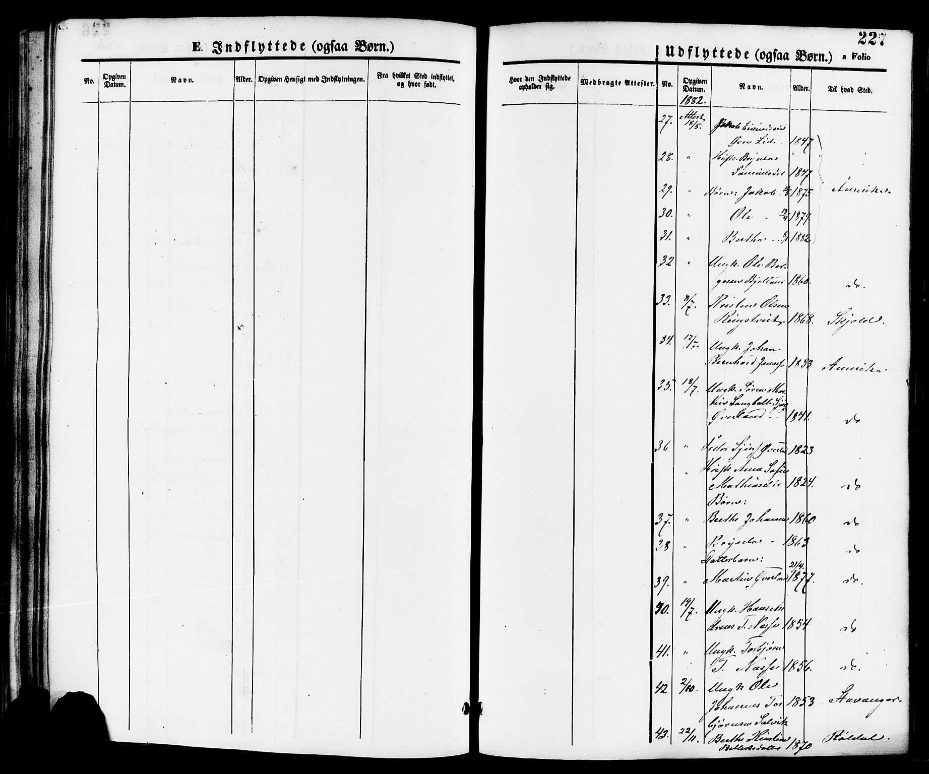 Nedstrand sokneprestkontor, SAST/A-101841/01/IV: Parish register (official) no. A 11, 1877-1887, p. 227