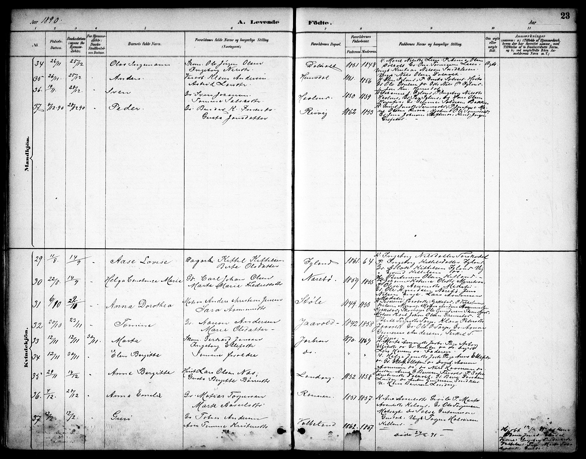 Hommedal sokneprestkontor, AV/SAK-1111-0023/F/Fb/Fbb/L0007: Parish register (copy) no. B 7, 1885-1904, p. 23