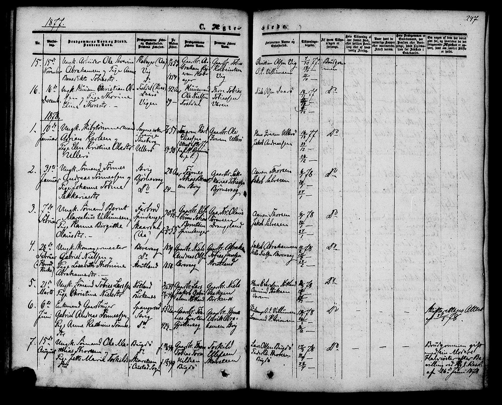Herad sokneprestkontor, SAK/1111-0018/F/Fa/Fab/L0004: Parish register (official) no. A 4, 1853-1885, p. 247