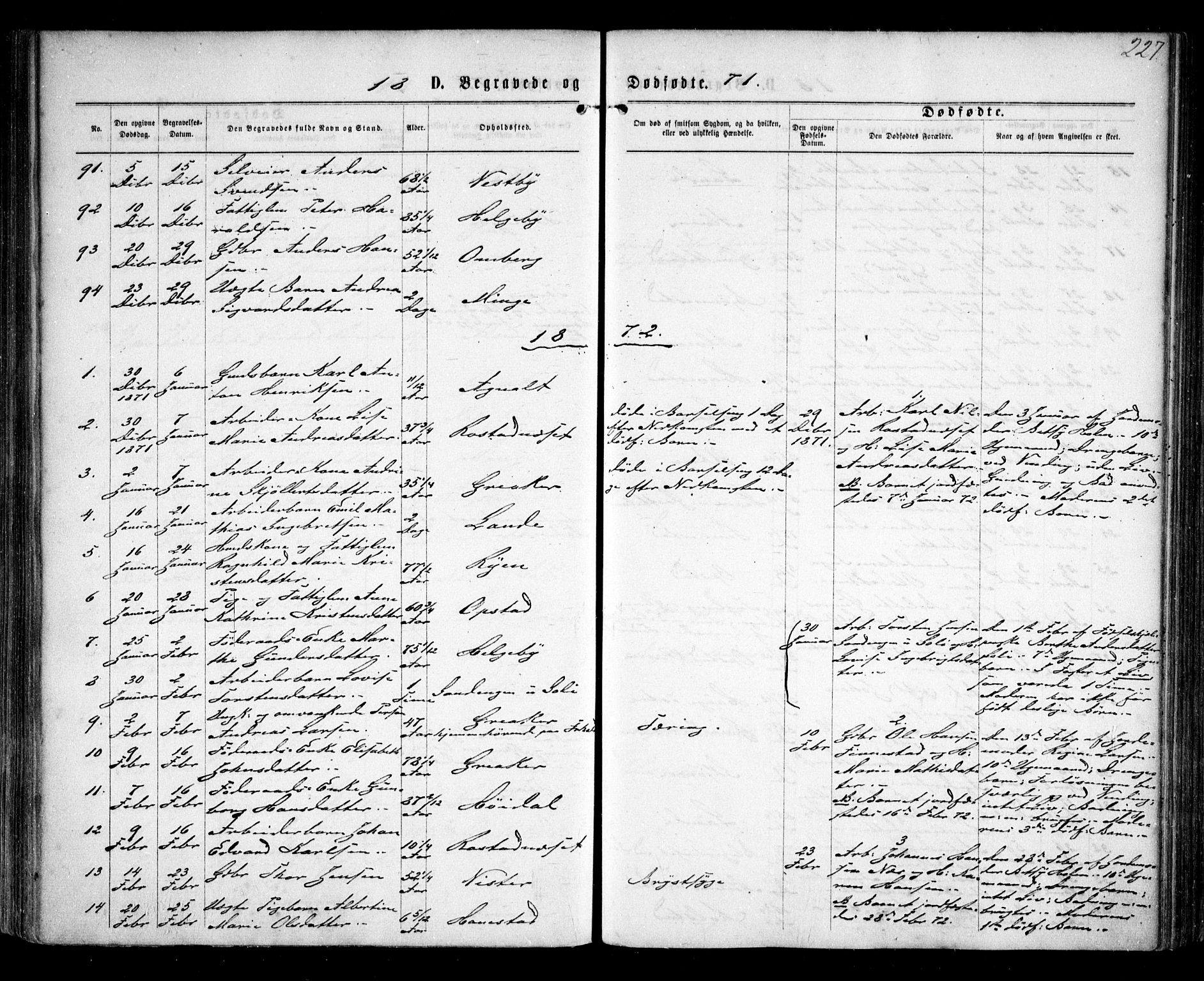 Tune prestekontor Kirkebøker, AV/SAO-A-2007/F/Fa/L0015: Parish register (official) no. 15, 1869-1873, p. 227