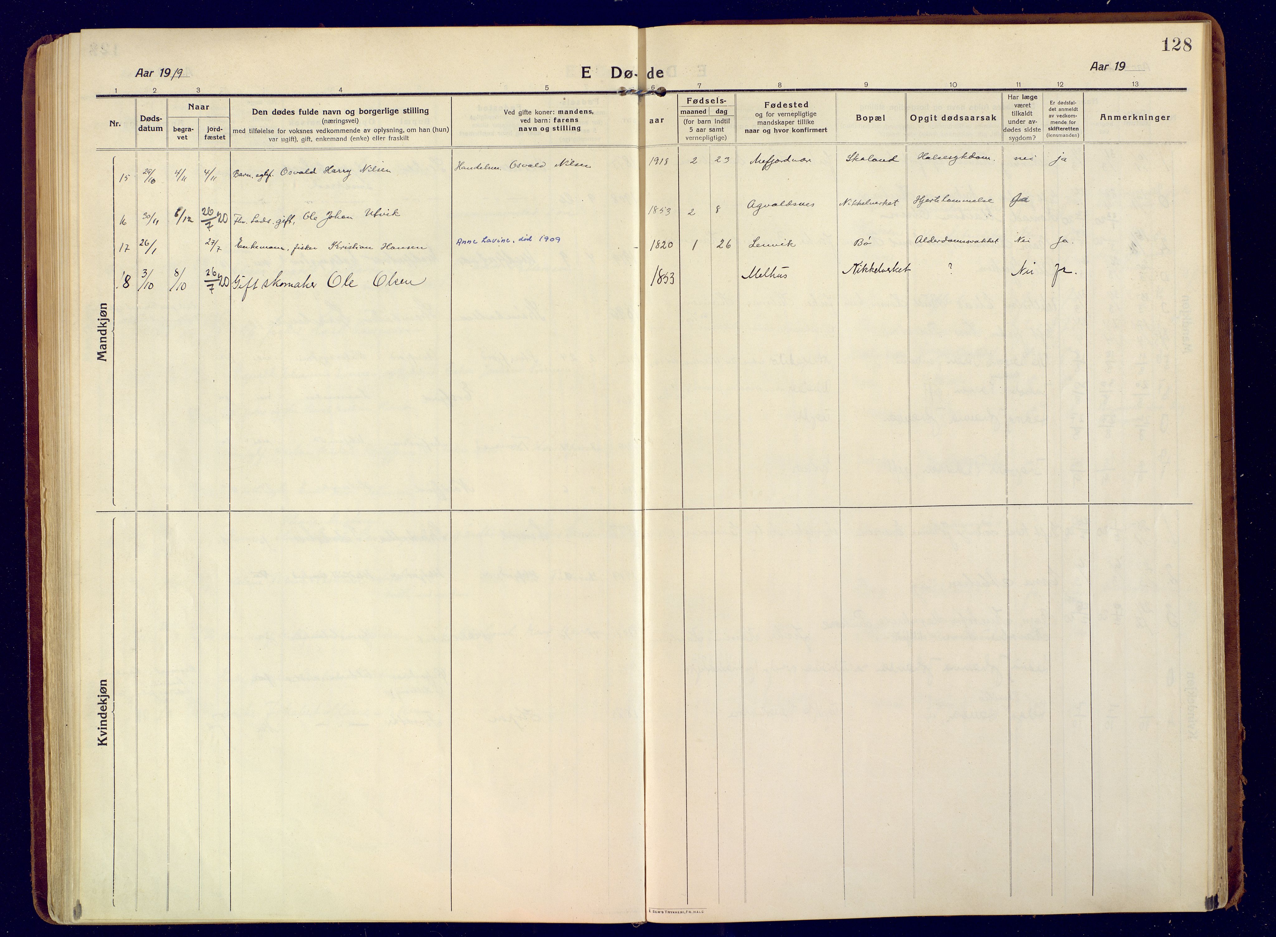 Berg sokneprestkontor, SATØ/S-1318/G/Ga/Gaa: Parish register (official) no. 9, 1916-1928, p. 128