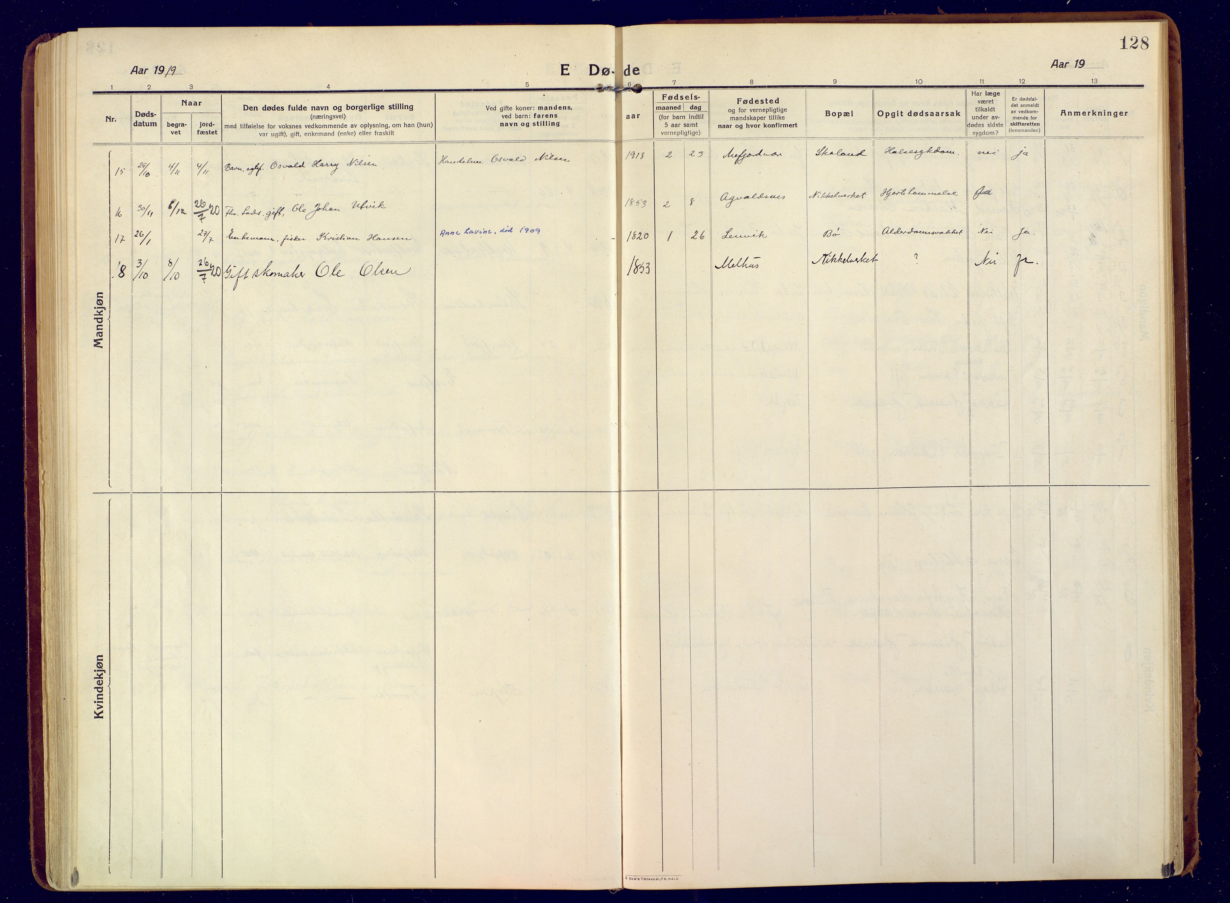 Berg sokneprestkontor, AV/SATØ-S-1318/G/Ga/Gaa/L0009kirke: Parish register (official) no. 9, 1916-1928, p. 128