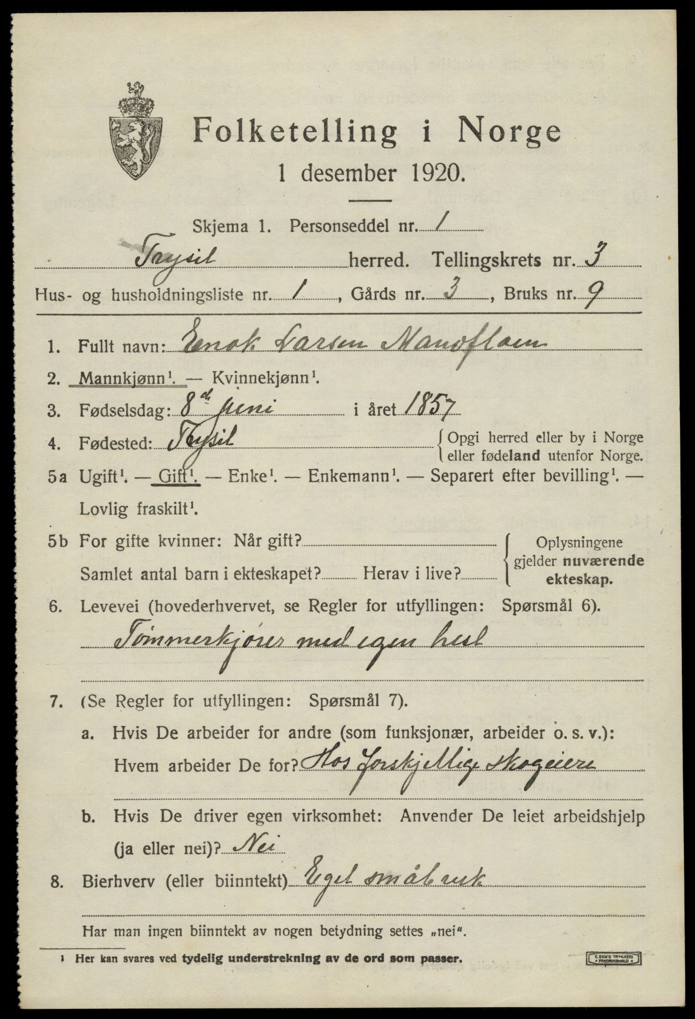 SAH, 1920 census for Trysil, 1920, p. 3477