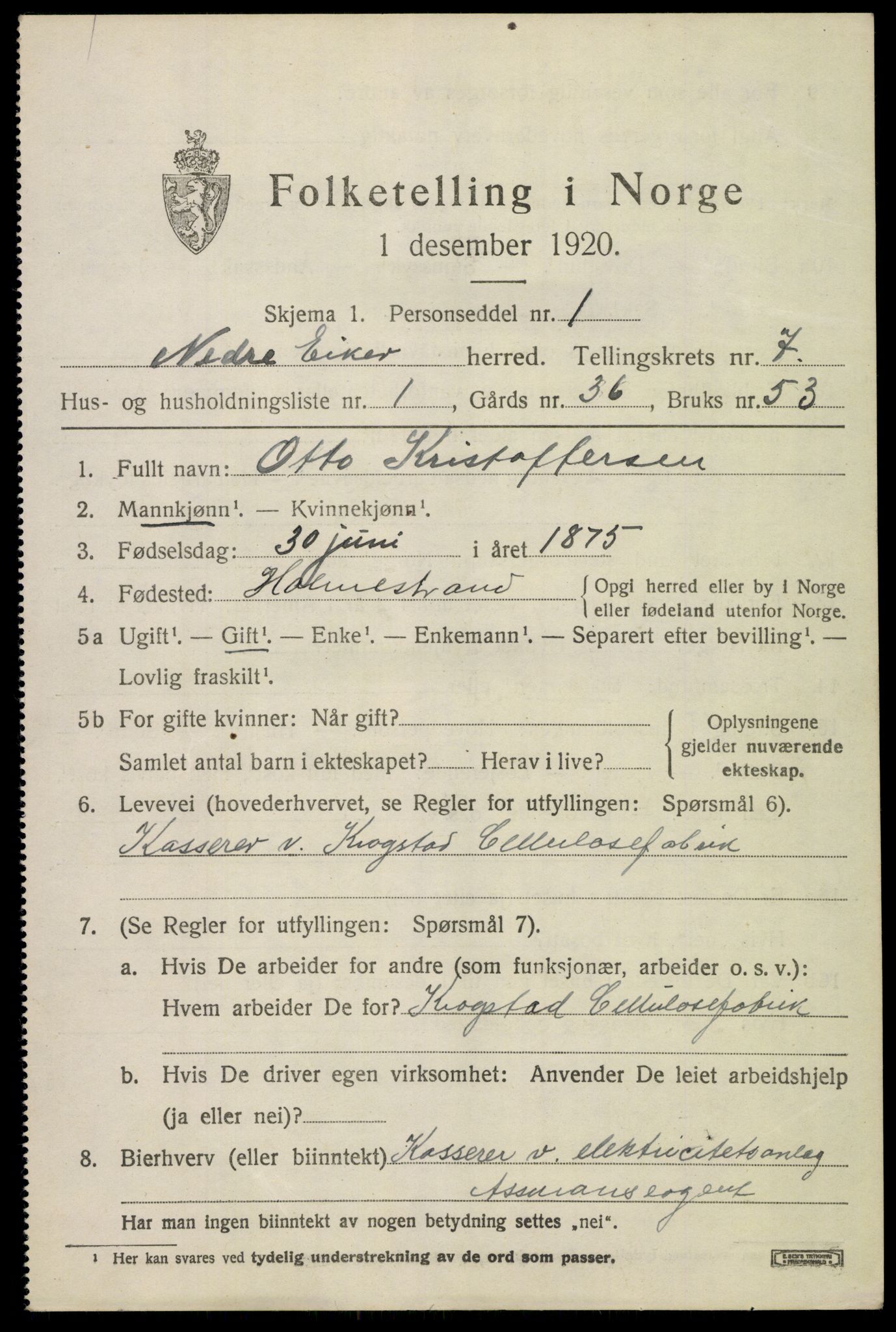 SAKO, 1920 census for Nedre Eiker, 1920, p. 7403