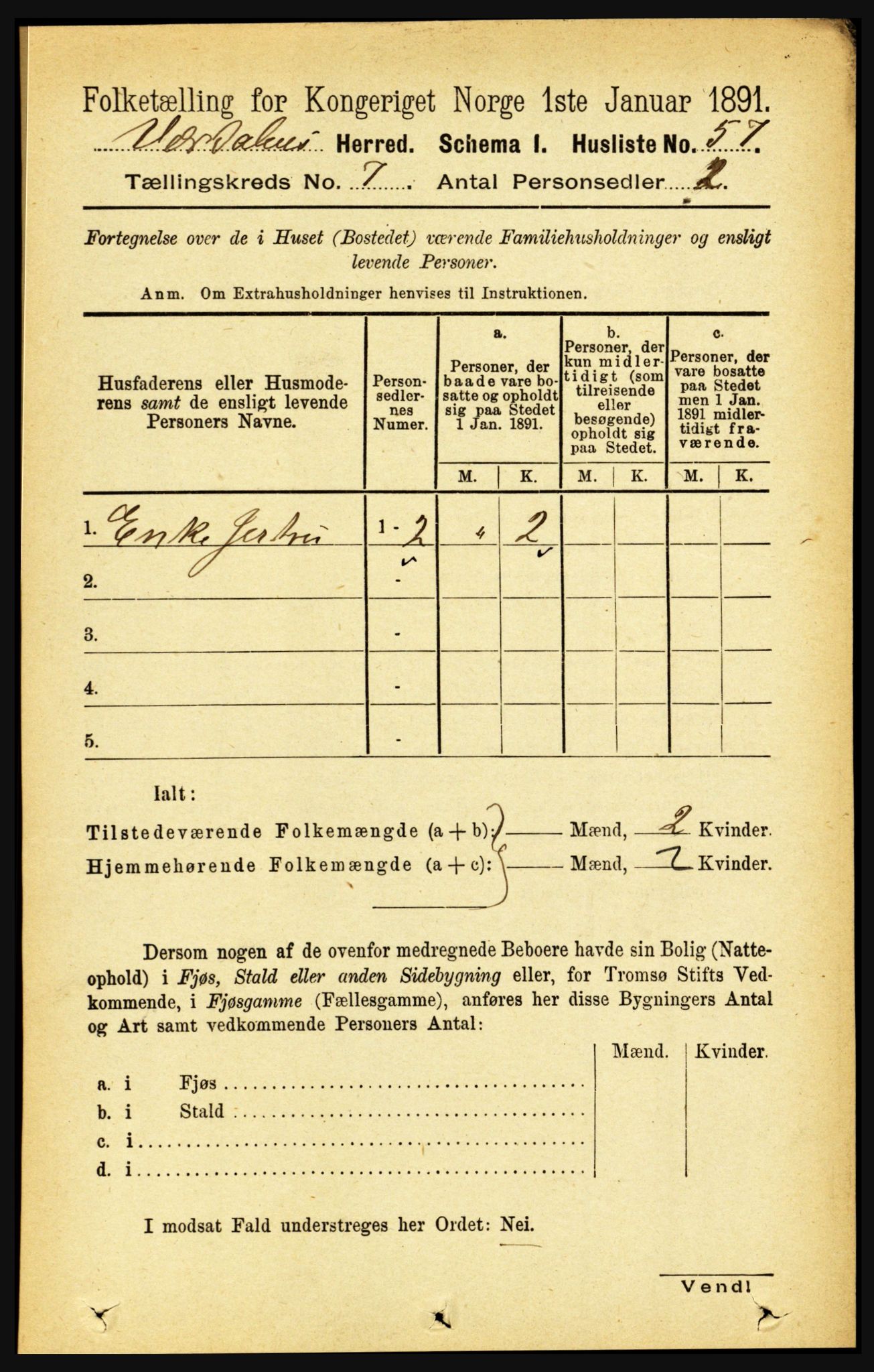 RA, 1891 census for 1721 Verdal, 1891, p. 3971