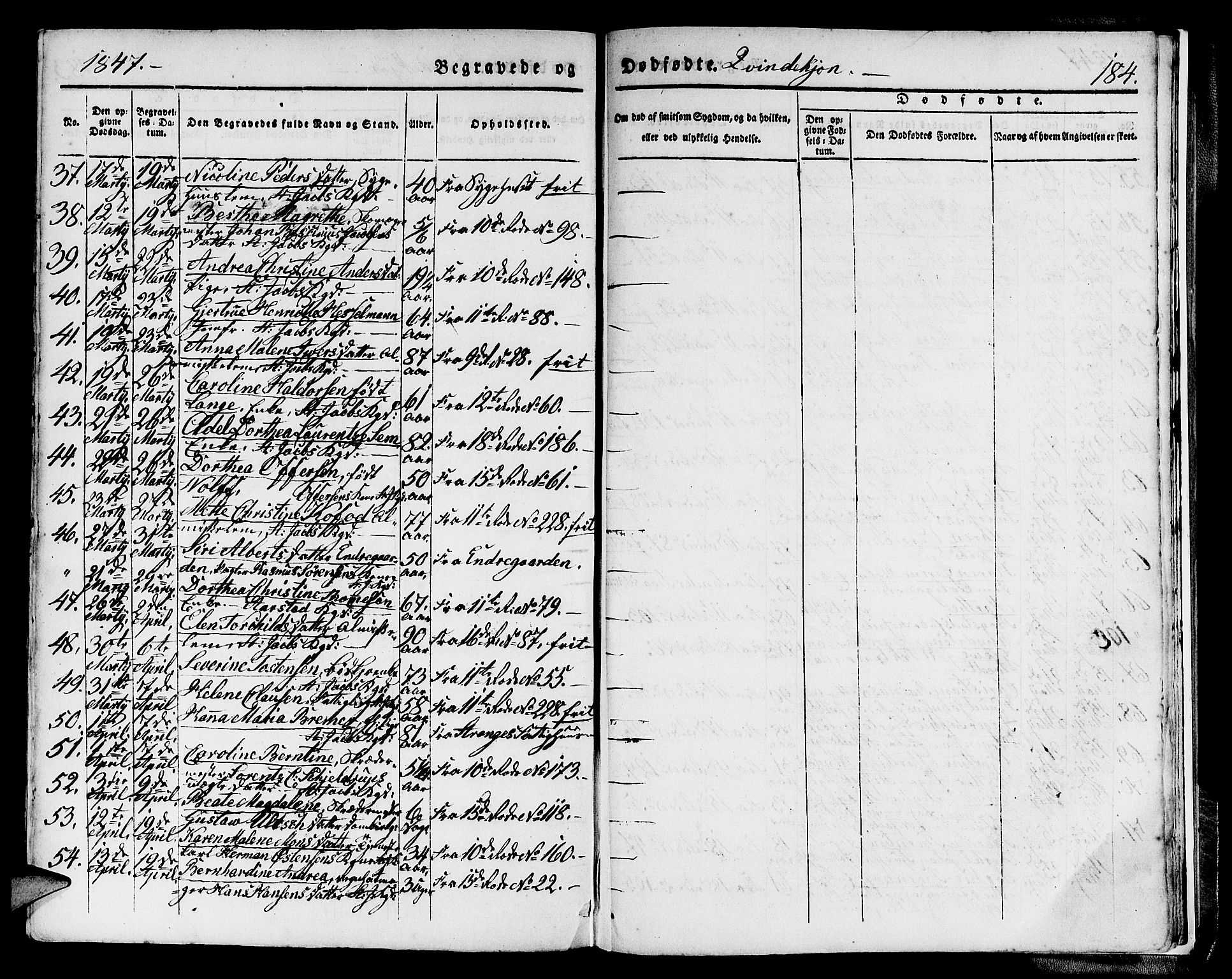 Domkirken sokneprestembete, SAB/A-74801/H/Hab/L0037: Parish register (copy) no. E 1, 1836-1848, p. 184