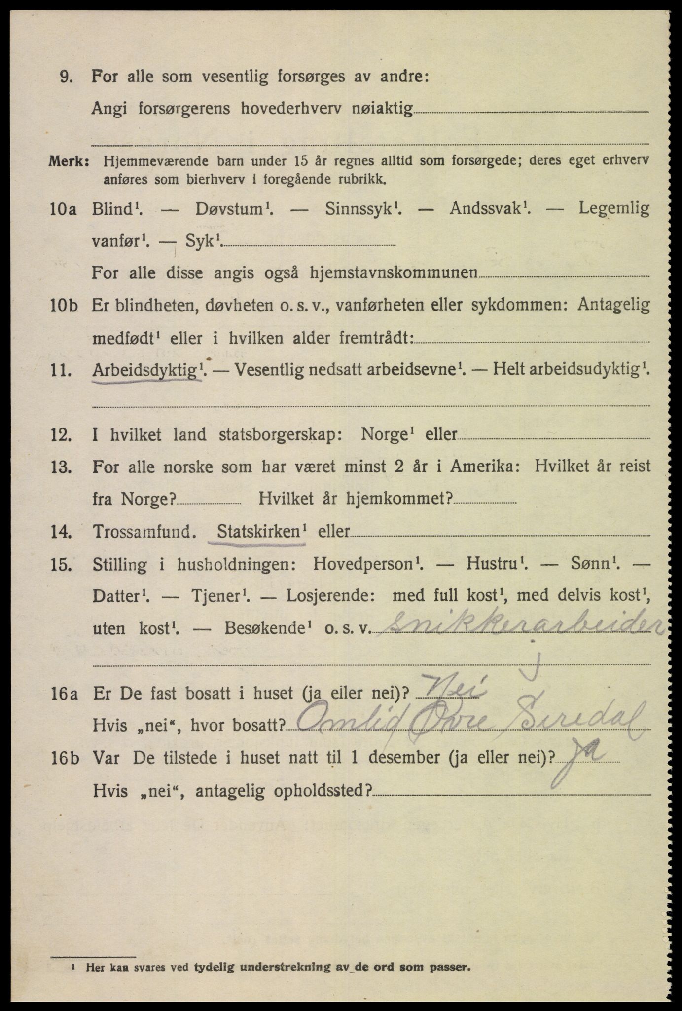 SAK, 1920 census for Øvre Sirdal, 1920, p. 894