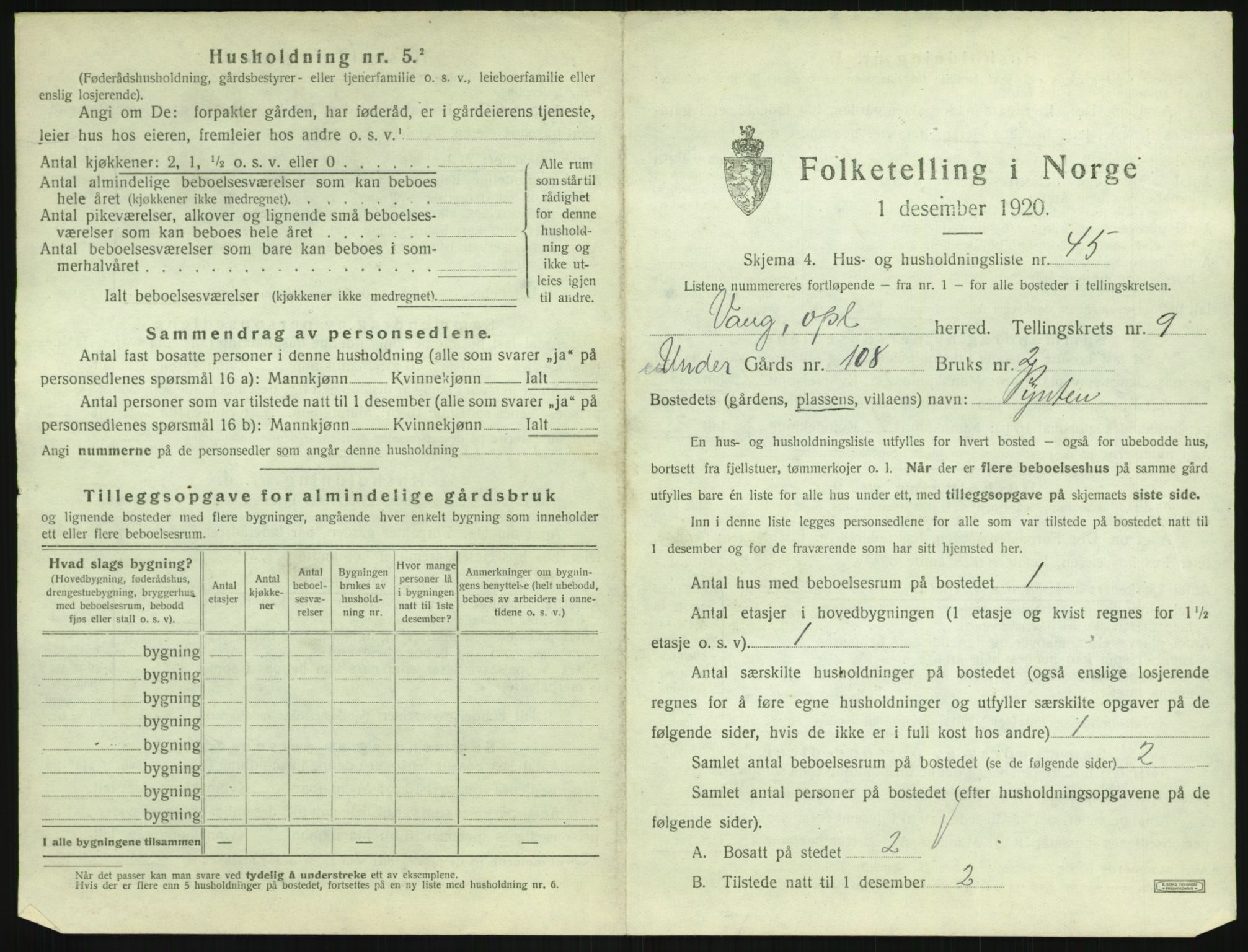 SAH, 1920 census for Vang (Oppland), 1920, p. 667